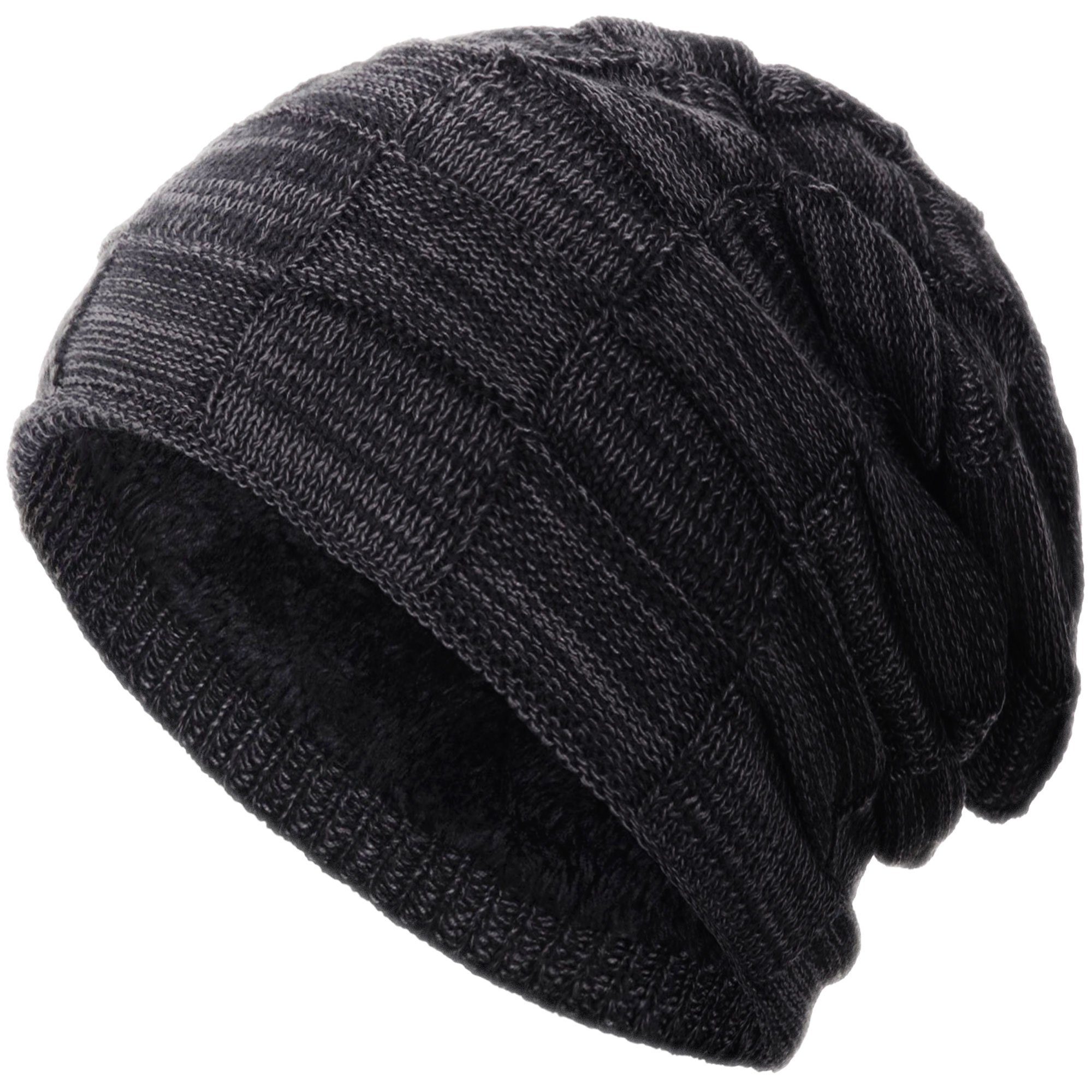 compagno Strickmütze (1-St) Warm gefüttert Beanie Wintermütze Flechtmuster uni oder meliert Mütze