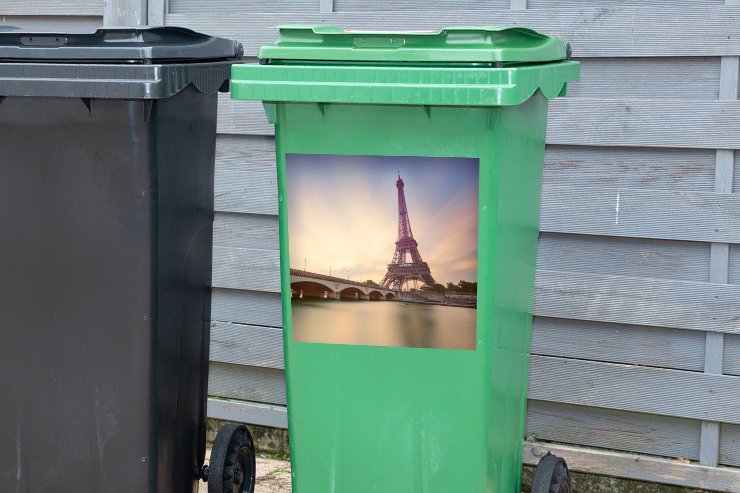 St), - Mülltonne, Mülleimer-aufkleber, (1 Wandsticker Brücke - MuchoWow Abfalbehälter Container, Sticker, Paris Eiffelturm