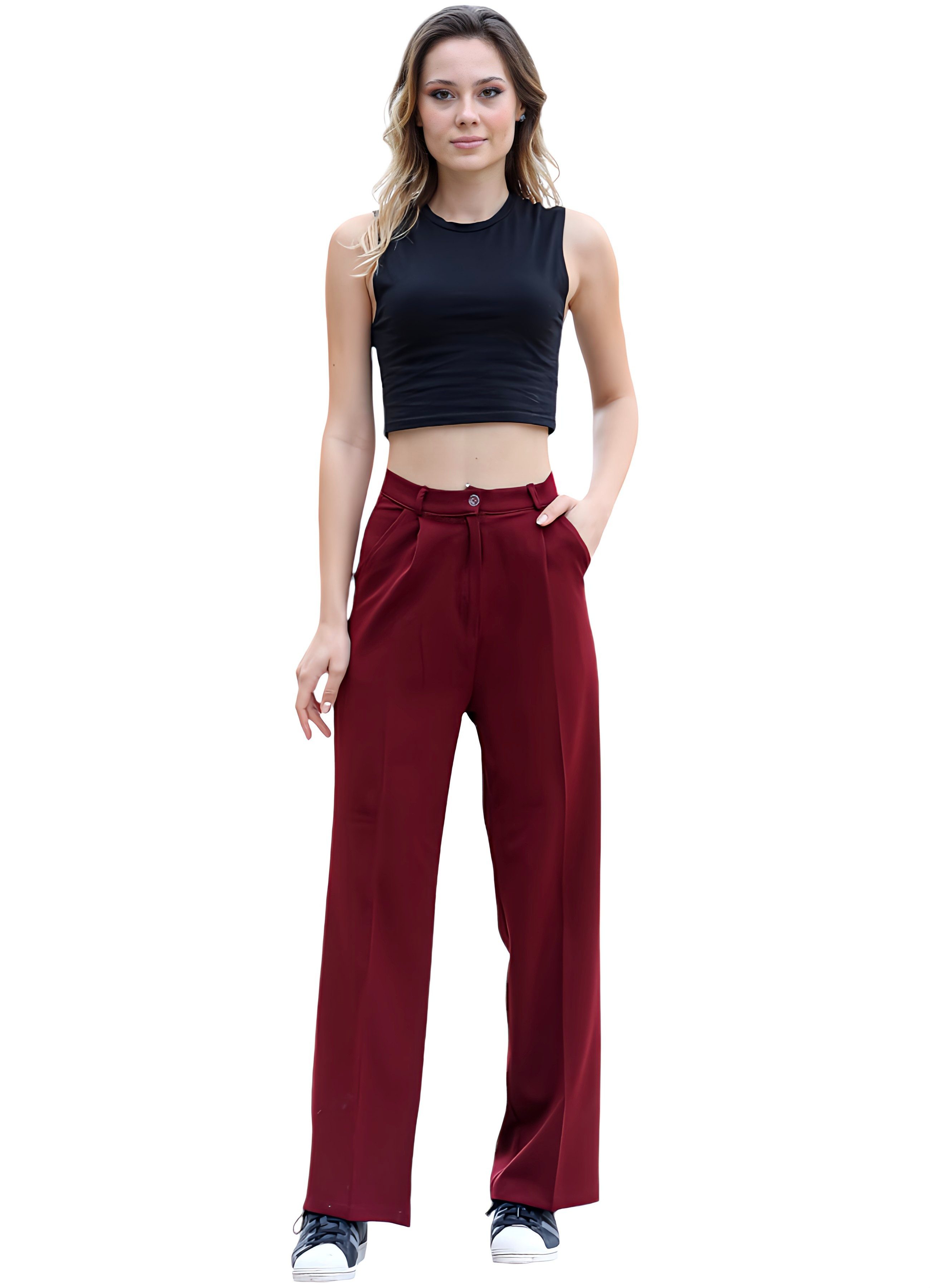 fashionshowcase Palazzohose Damen mit hohem Bund - Elegante Marlene-Hose mit langen Beinen Extra lange Beine & weites Design