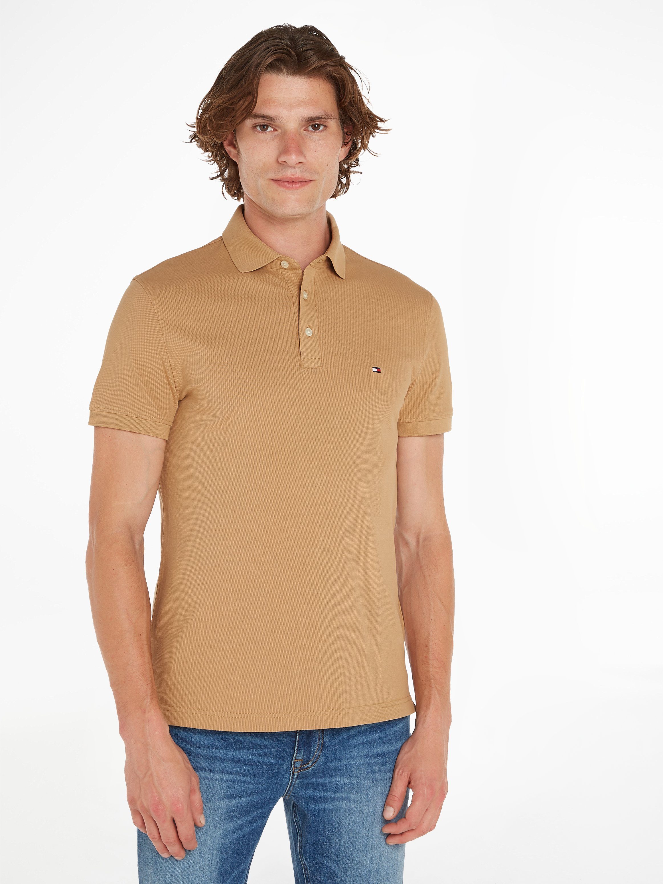 Khaki Tommy mit 1985 POLO Logostickerei SLIM Hilfiger Classic Poloshirt