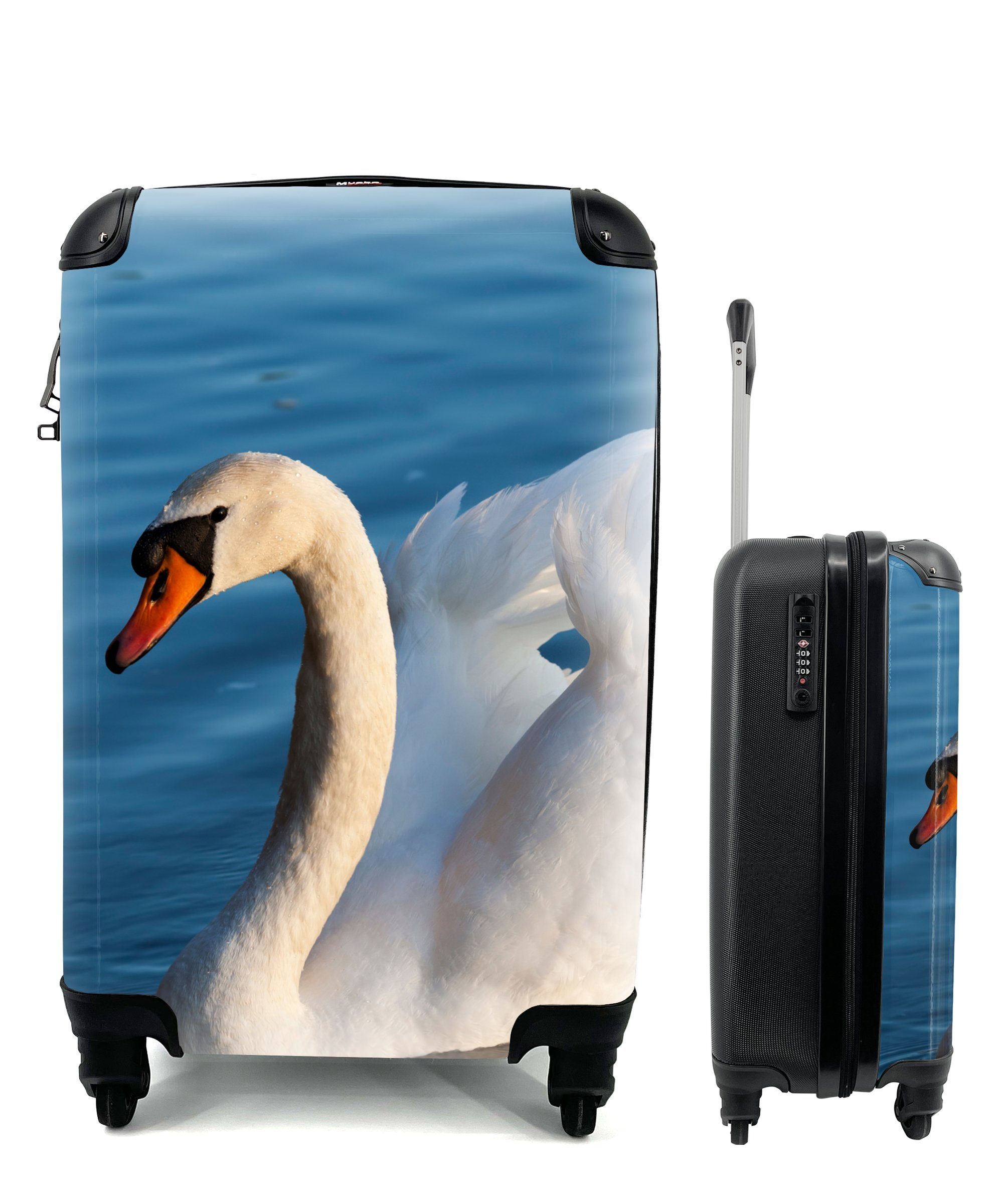 4 Vogel - mit - Ferien, rollen, Reisekoffer Rollen, für Trolley, Weiß, Reisetasche Handgepäck Schwan Wasser - Handgepäckkoffer MuchoWow