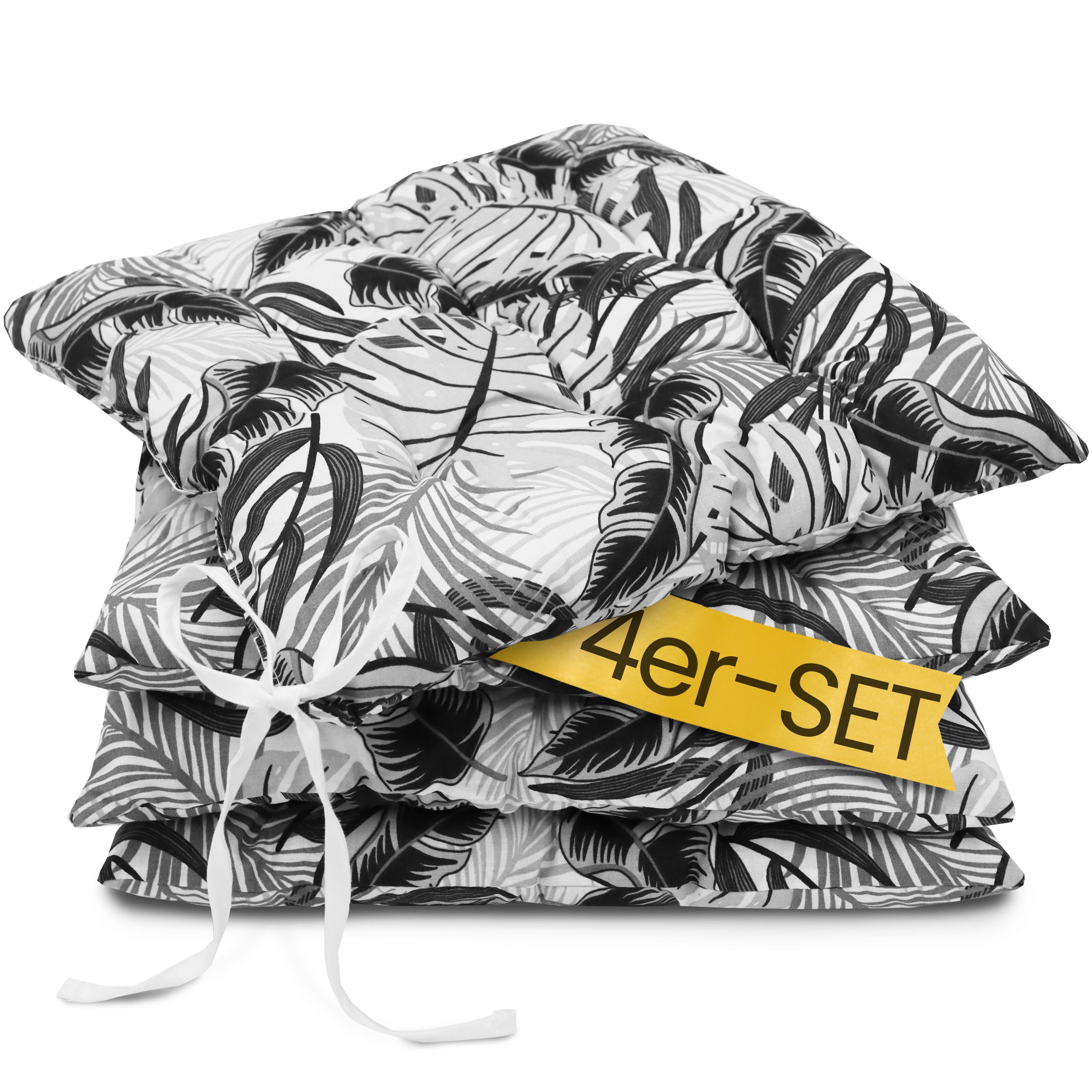 Amilian Stuhlkissen 40x40 mit Bändern 4er Set Sitzkissen Outdoor