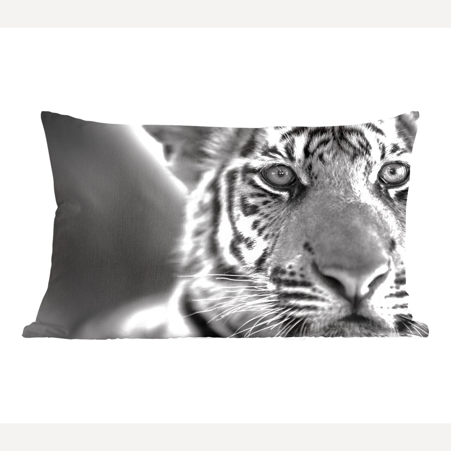 Dekokissen Tiger Schlafzimmer Jungtier Dekoration, mit Schwarz - - Wohzimmer Zierkissen, Dekokissen Füllung, MuchoWow - Weiß,