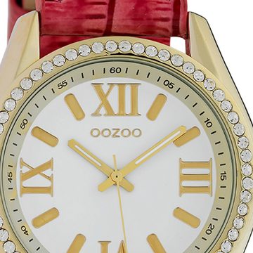 OOZOO Quarzuhr Oozoo Damen Armbanduhr Timepieces Analog, Damenuhr rund, groß (ca. 40mm) Lederarmband pink