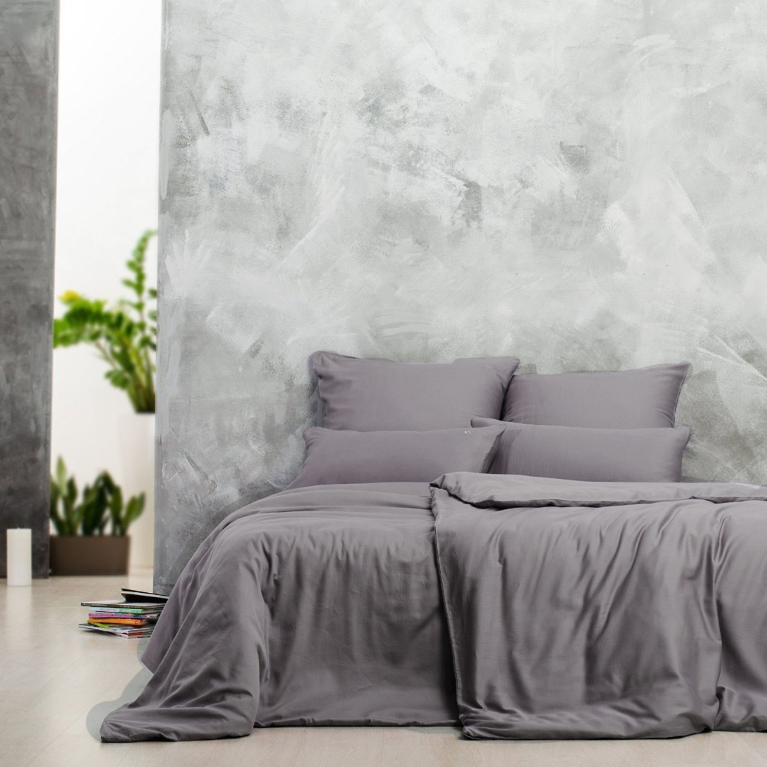 Bettwäsche aus 100% Mako-Satin Baumwolle Lilac-Grey, SEI Design, Mako Satin, 1 teilig, gesticktes Logo