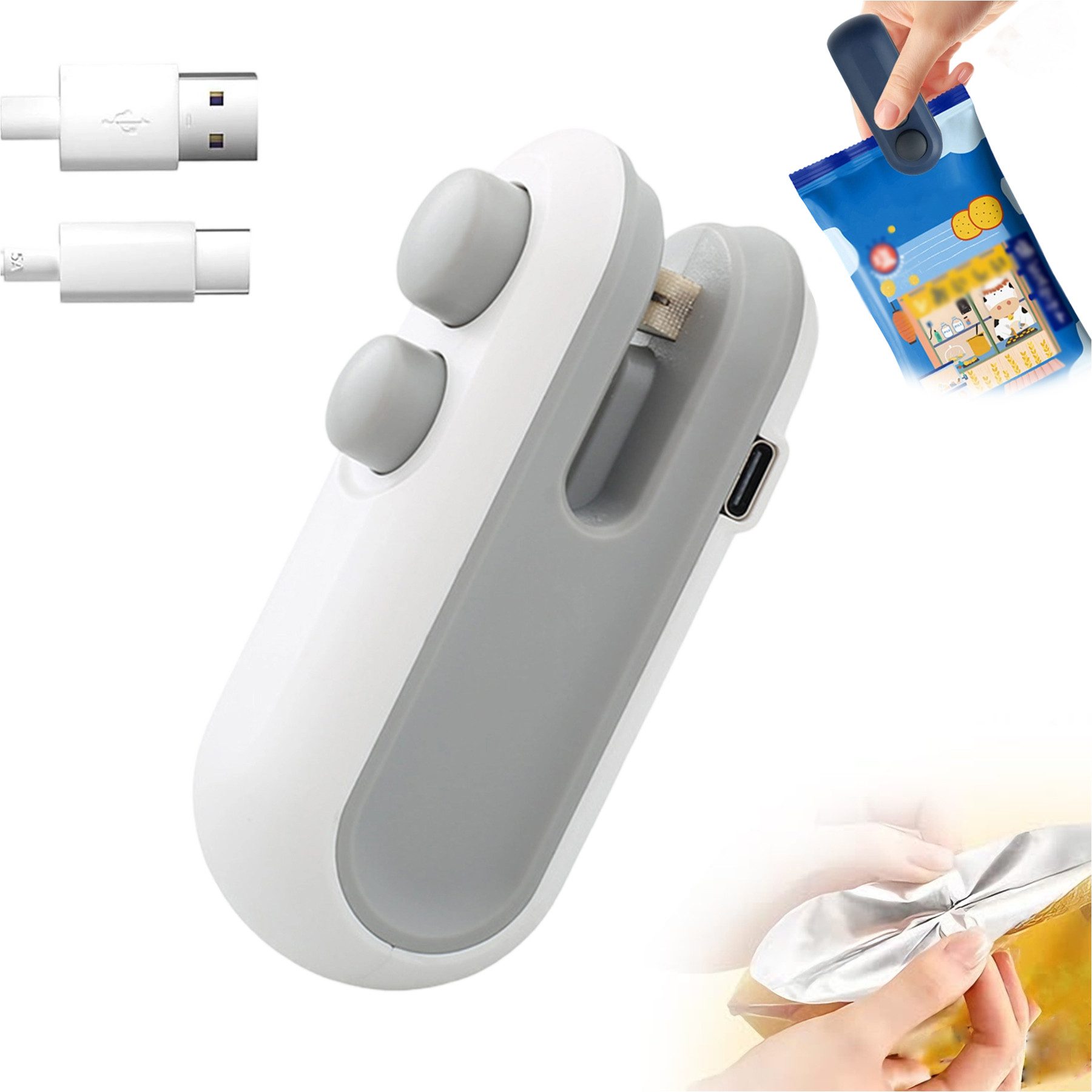 Senmudi Vakuumierer 2 in 1 Folienschweißgerät, Wiederaufladbar, Mini Bag Sealer, Hand Verschlussgerät für Plastiktüten,Beutel,Spänesäcke,Küchen Gadgets