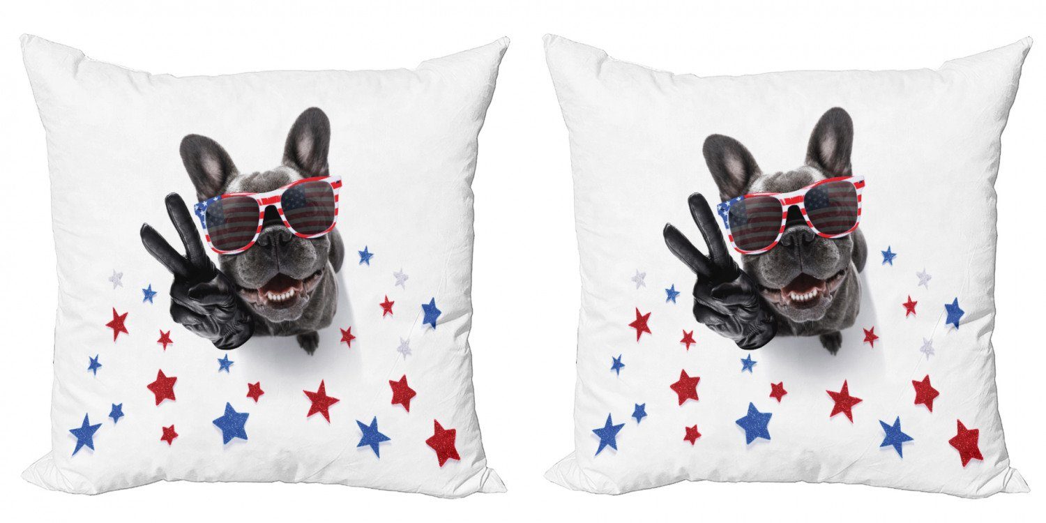 Accent Stück), Doppelseitiger Posing Bulldogge Kissenbezüge (2 Top Digitaldruck, Dog Funny Abakuhaus Modern View