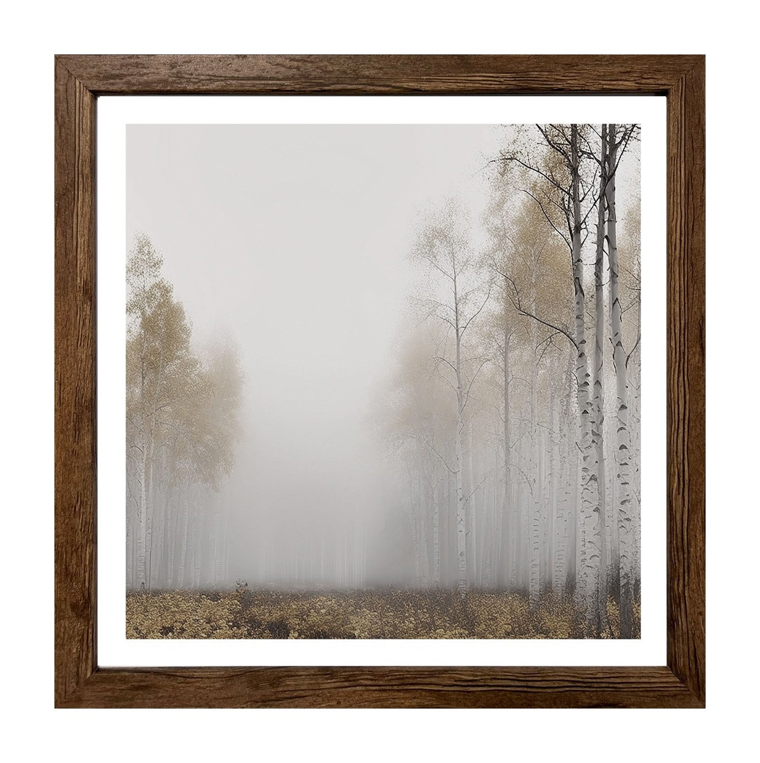 Bönninghoff Bild mit Rahmen SELLOANA, 35 x 35 cm, Grün, Weiß, Rahmen aus MDF, Wald im Nebel (1 St)