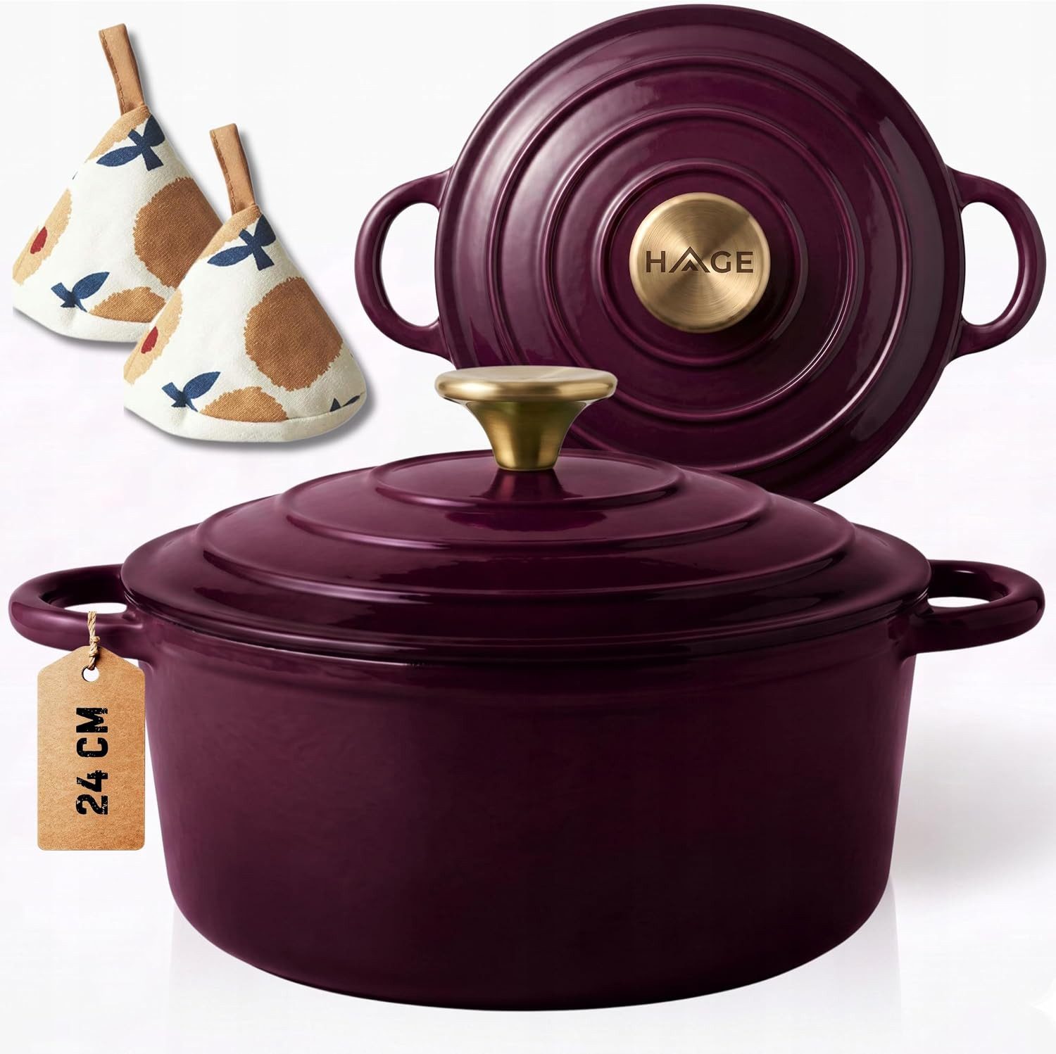 Torvon Bräter Gusseisen Bräter mit Deckel 4 L 24 cm Emailliert Induktionsgeeignet, Gänsebräter
