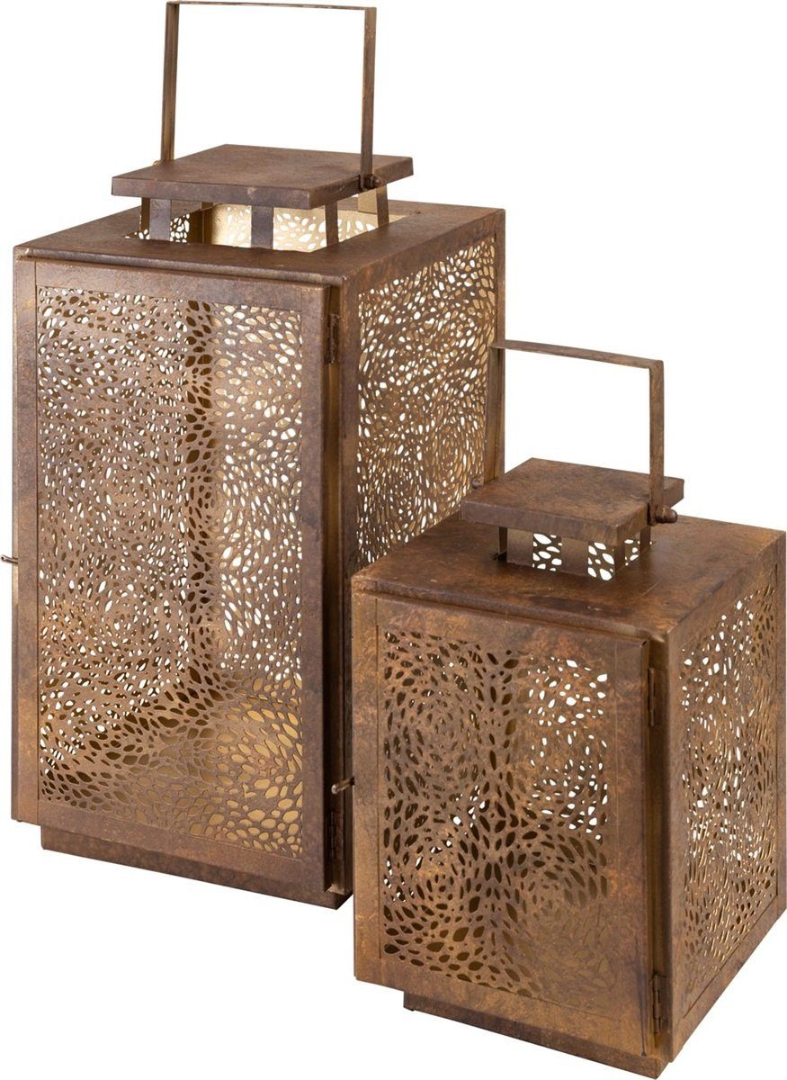 Lesli Living Kerzenlaterne 2er Laternenset SPOT BROWN Metall antikbraun Rechteckig Gold (2 St)