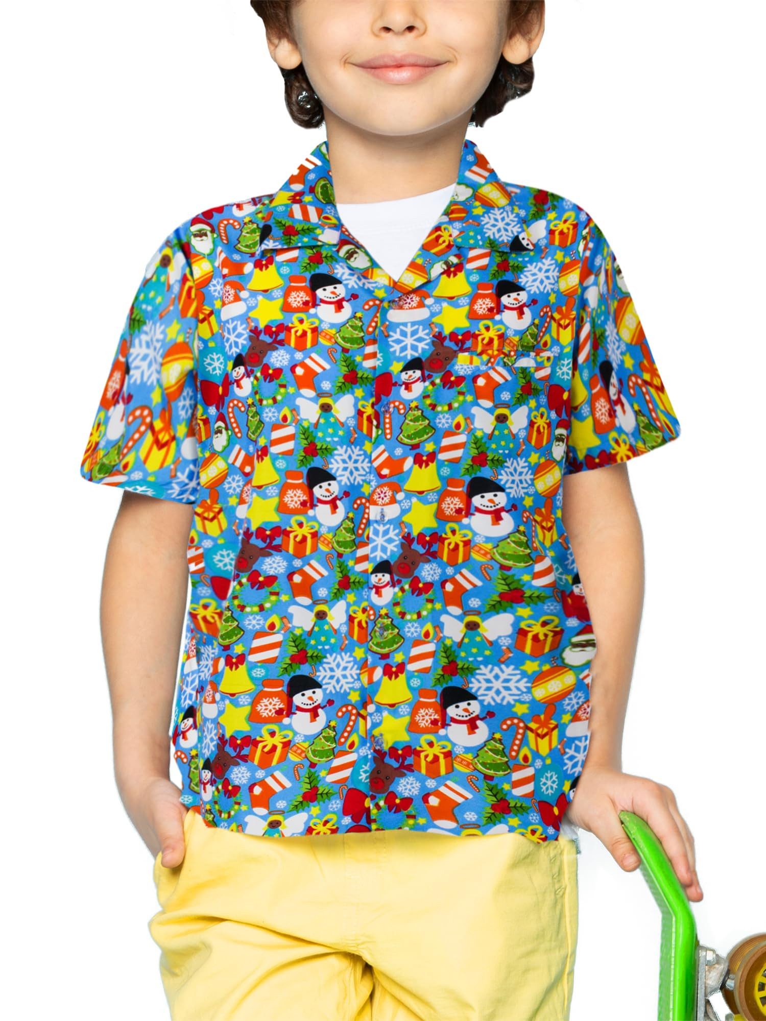 King Kameha Hawaiihemd Christmas Allover Kids Funky Hawaii-Hemd Kinder Kurzarm Front-Tasche