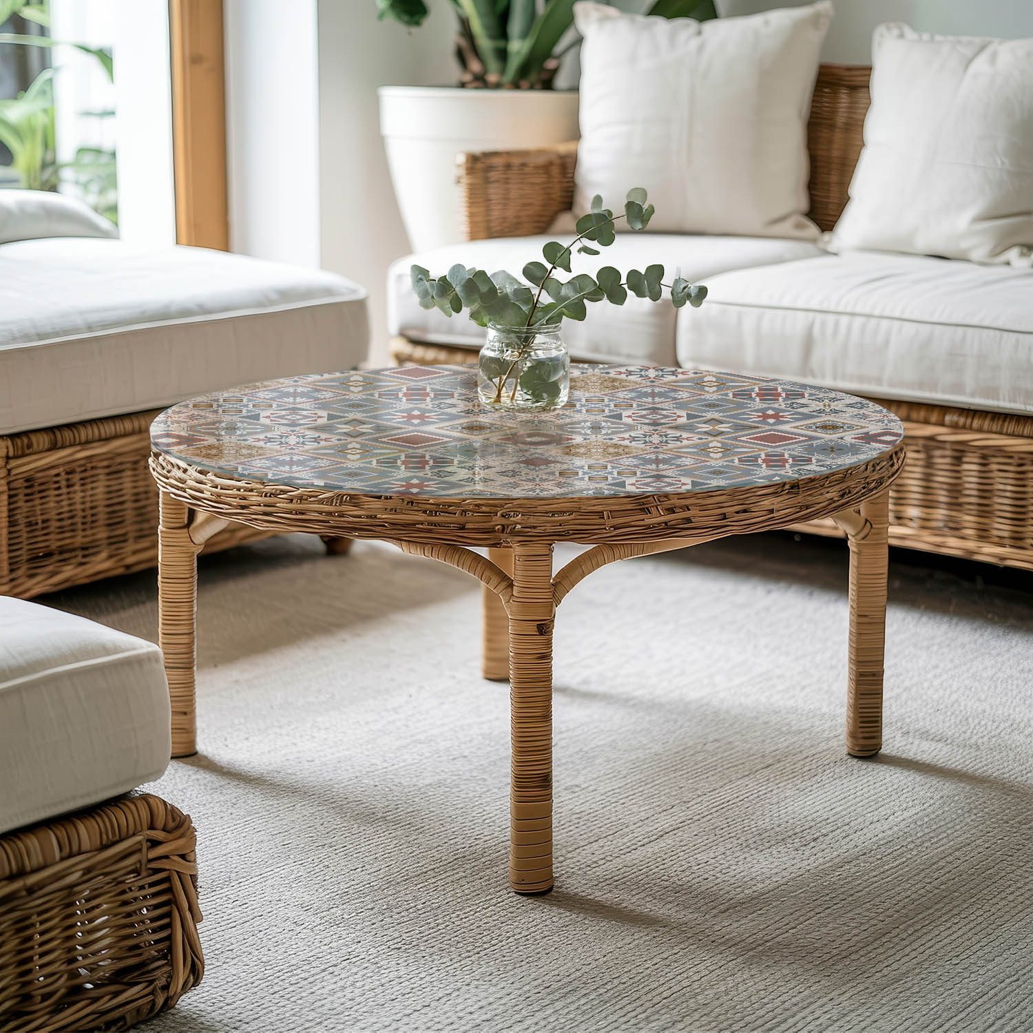 Tulup Tischplatte Ersatzplatte Glas Mosaikmuster mit Ornamenten Tisch Glasplatte Ersatz