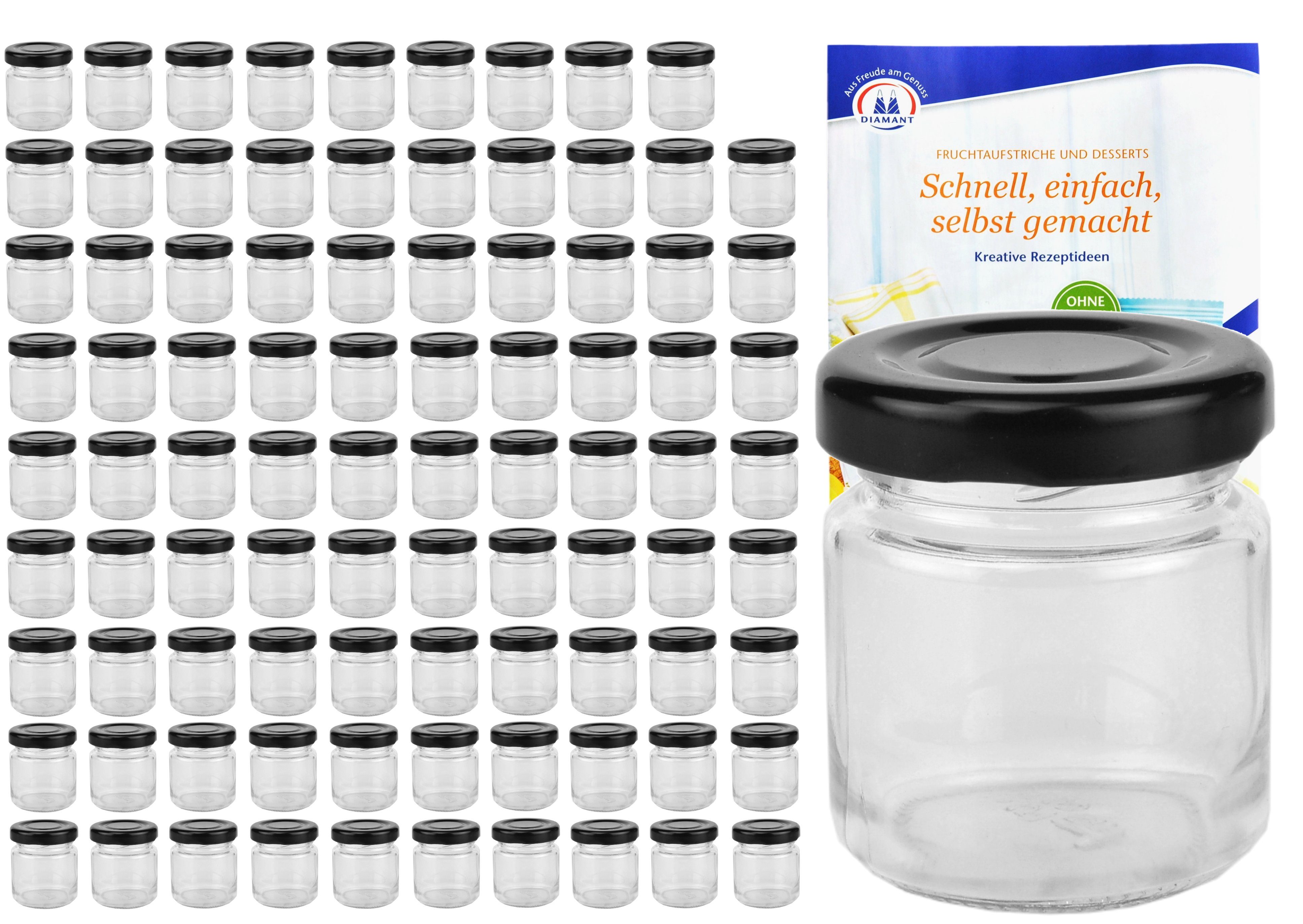 MamboCat Einmachglas 100er Set Sturzglas 53 ml To 43 schwarzer Deckel incl. Rezeptheft, Glas