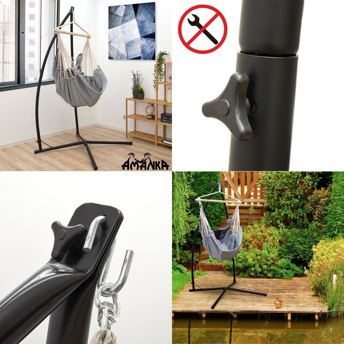 AMANKA Hängemattengestell Stahlrohr Outdoor 215cm, Ständer Gestell Hängesessel Hängestuhl für bis 120kg