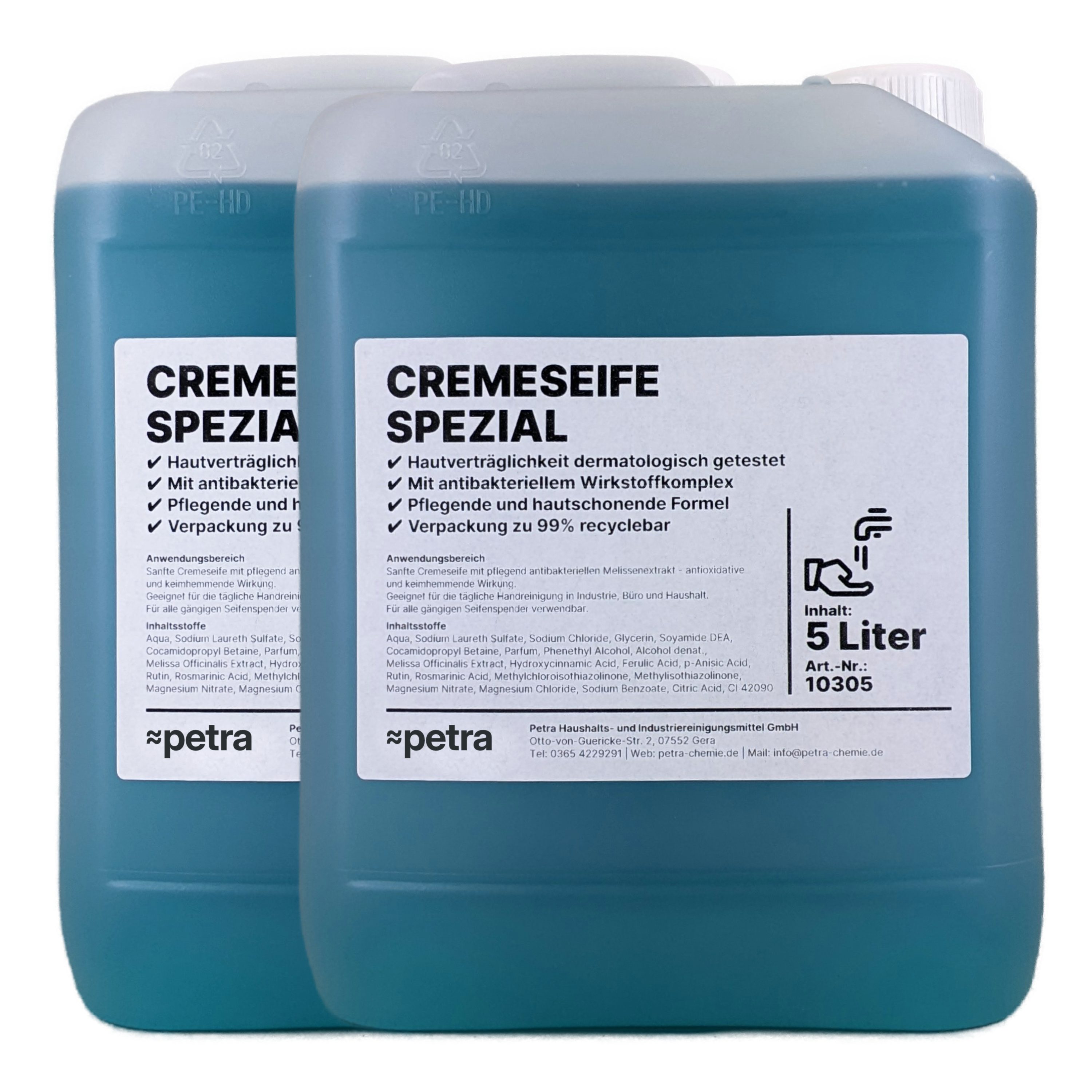 ≈petra Flüssigseife Cremeseife Spezial [2 × 5 Liter Kanister], besonders geeignet zum Nachfüllen von Милоspendern