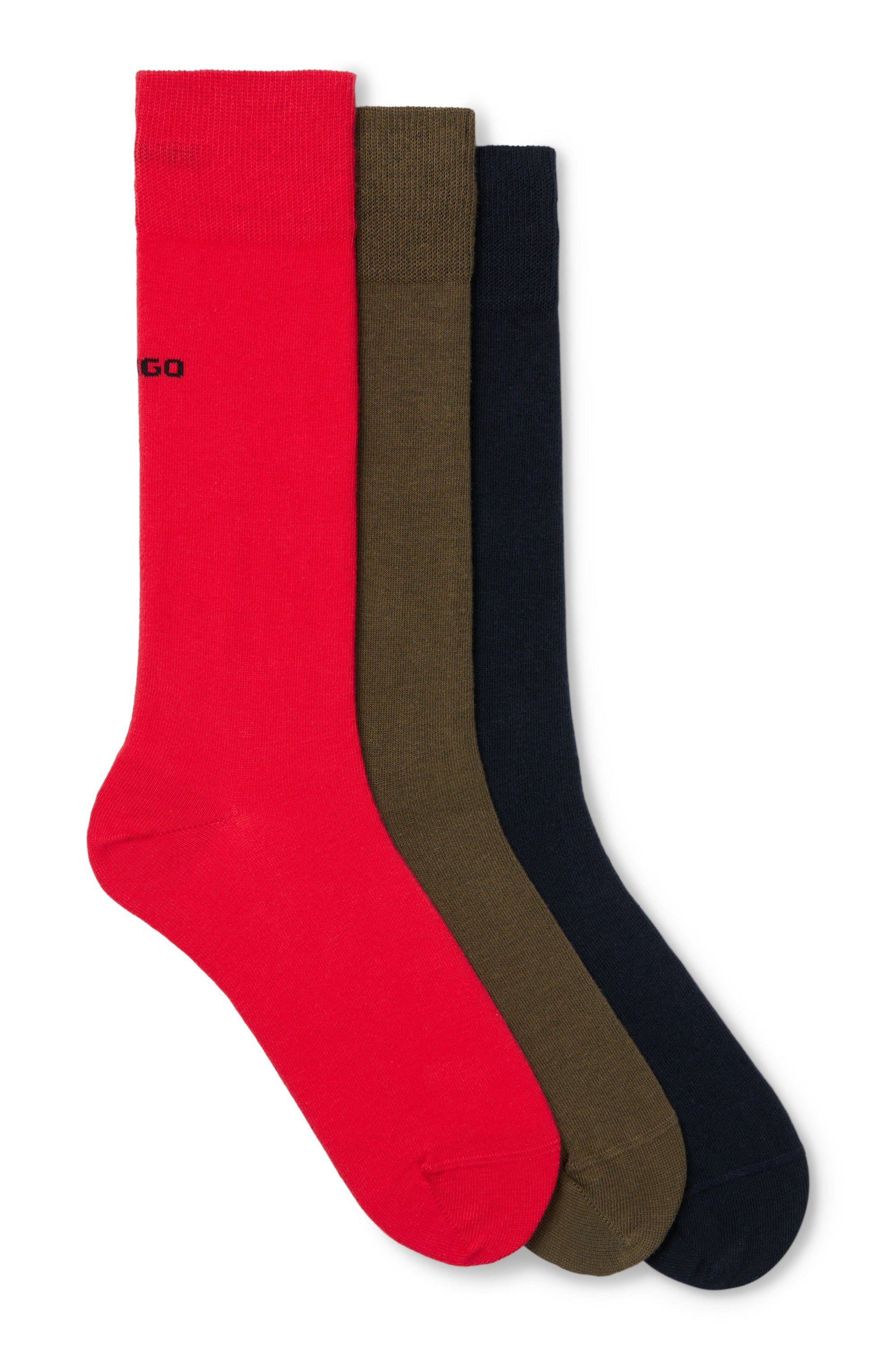 HUGO Businesssocken 3P RS UNI CC (Packung, 3-Paar, 3er Pack) mit kontrastfarbenen HUGO Logo-Schriftzug