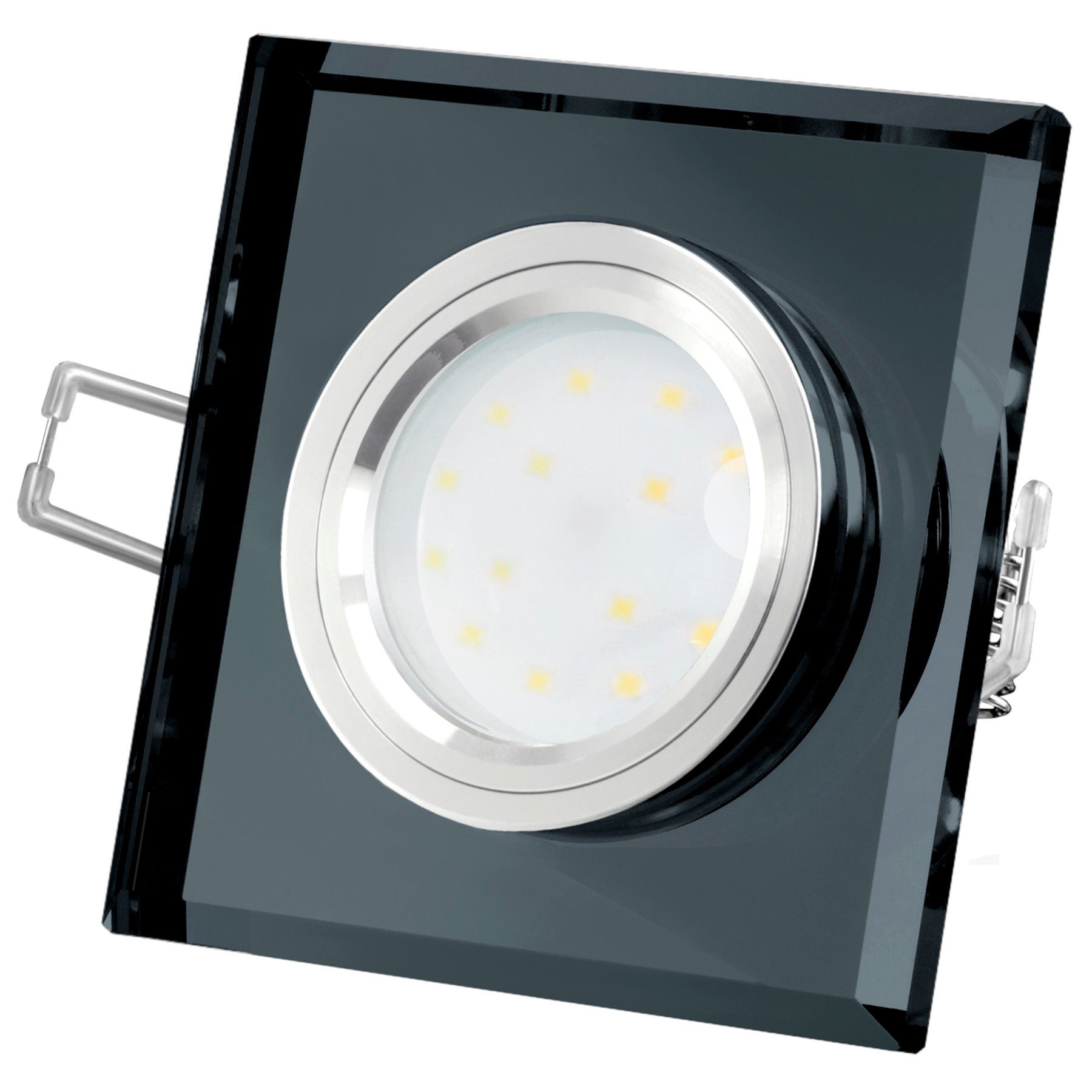 SSC-LUXon LED Einbaustrahler Flache Design Einbauleuchte aus Glas quadratisch schwarz spiegelnd, Neutralweiß