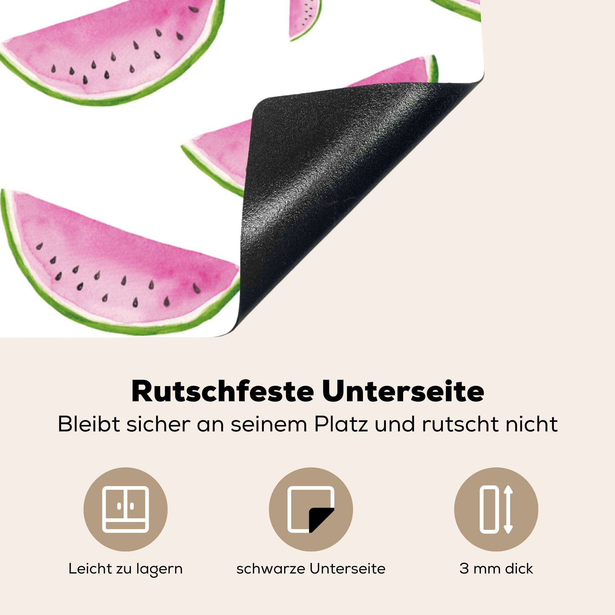 Wassermelone Arbeitsplatte tlg), Design, Aquarellfarbe - 78x78 (1 cm, MuchoWow - für Ceranfeldabdeckung, Vinyl, küche Herdblende-/Abdeckplatte