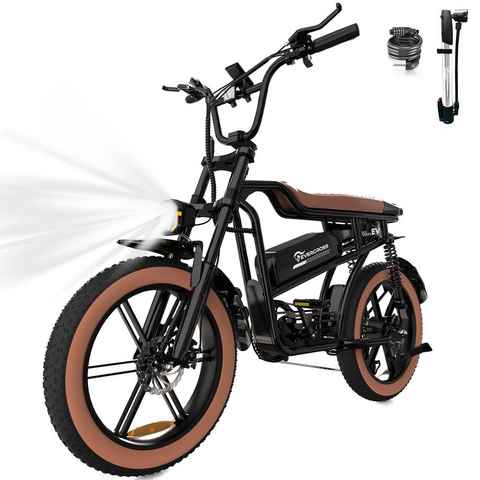 EVERCROSS TECH E-Bike E-Bike 20” fette Reifen MTB, 48V 15AH Removable Battery, 7 Gang, Heckmotor, 7 Gang Shimano, Kettenschaltung, Heckmotor,bis 55-80km, App