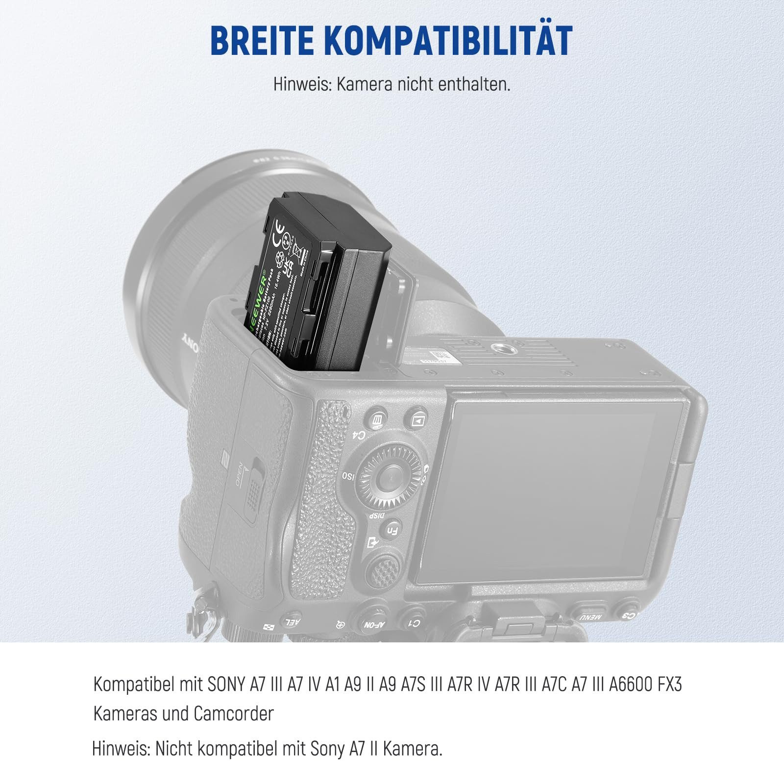 Neewer NP-FZ100 Akku-Set 2280mAh, 2 Akkus + Ladegerät, für Sony Kameras Kamera-Akku D 2280 mAh, Vollständiger Ladeschutz