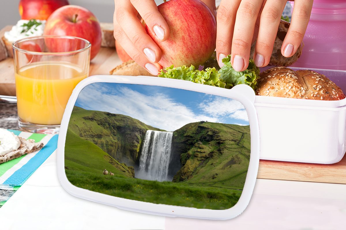 - MuchoWow Lunchbox für Kinder Mädchen Brotdose, Brotbox (2-tlg), - und Jungs Natur, Kunststoff, für weiß Wasserfall und Erwachsene, Island