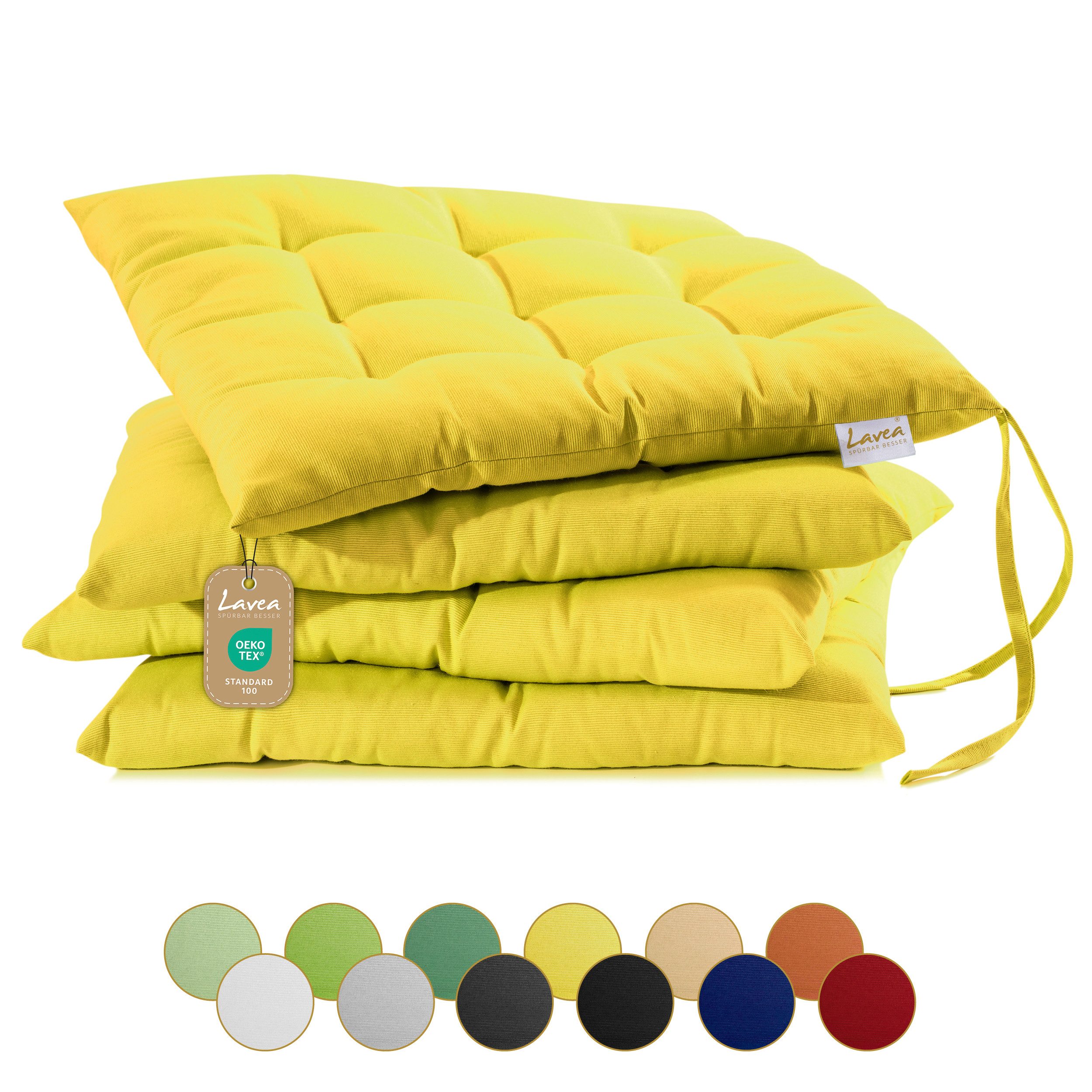 Lavea Подушка для крісла MONACO, Подушки 4er Set – 40x40 cm, mit Stoffbändern, Outdoor & Indoor