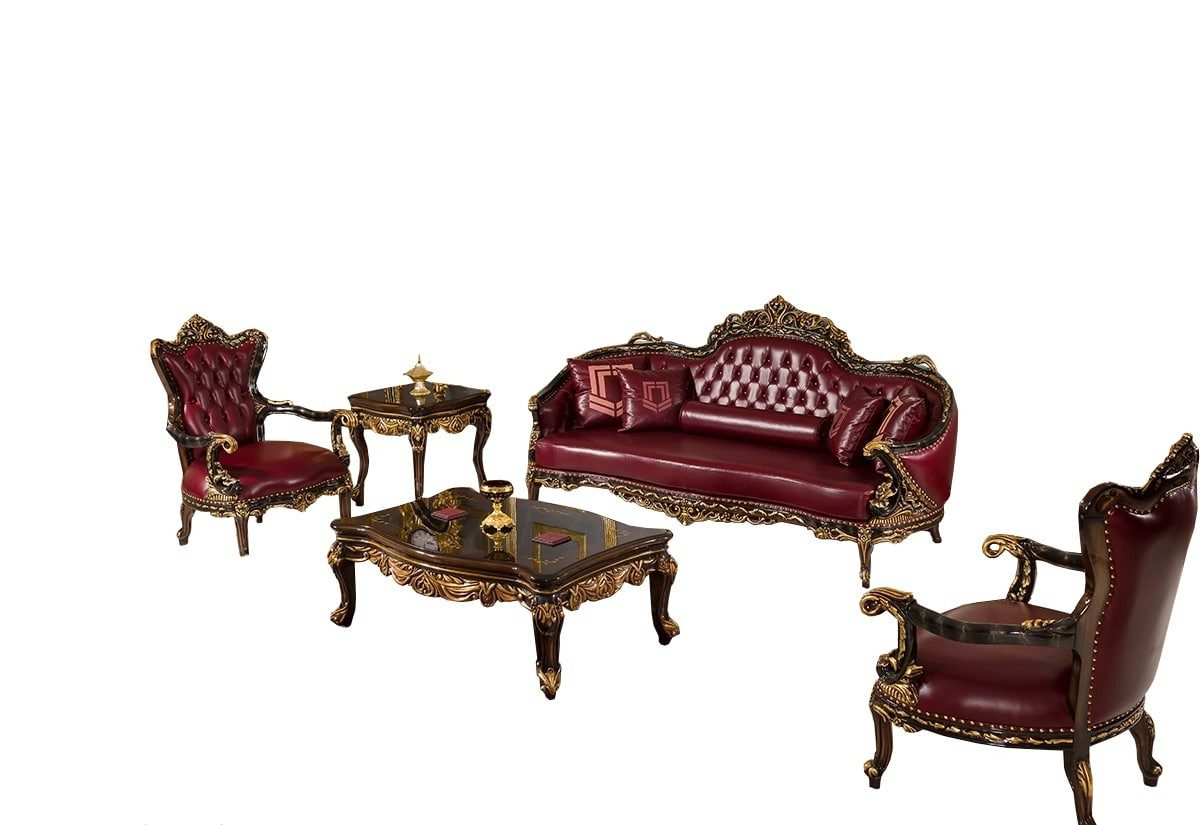 Xlmoebel Polstergarnitur XLMOEBEL Art déco Sofa in Bordeaux mit Lederbezug und Holzgestell, (5-tlg), Made in Europa