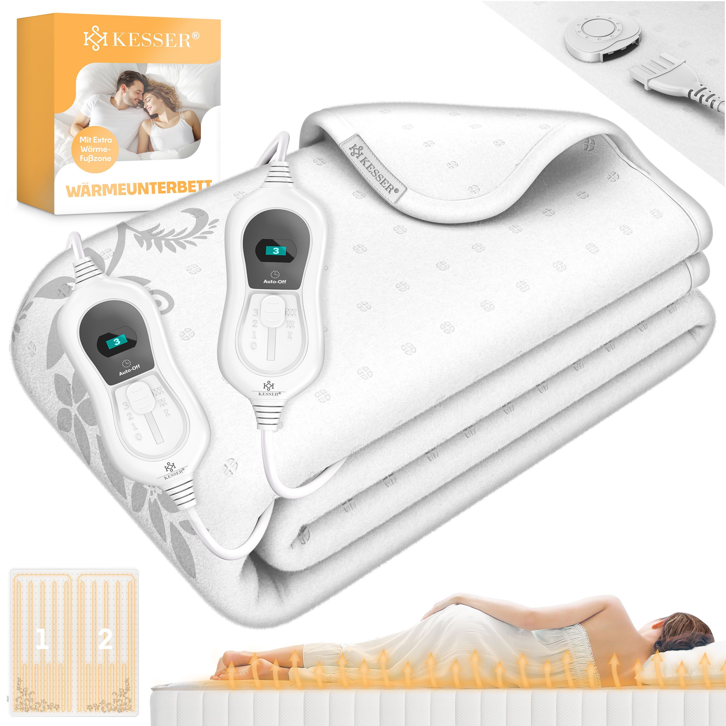KESSER Wärmeunterbett, Wärmeunterbett mit Abschaltautomatik Fernbedienung Heizdecke