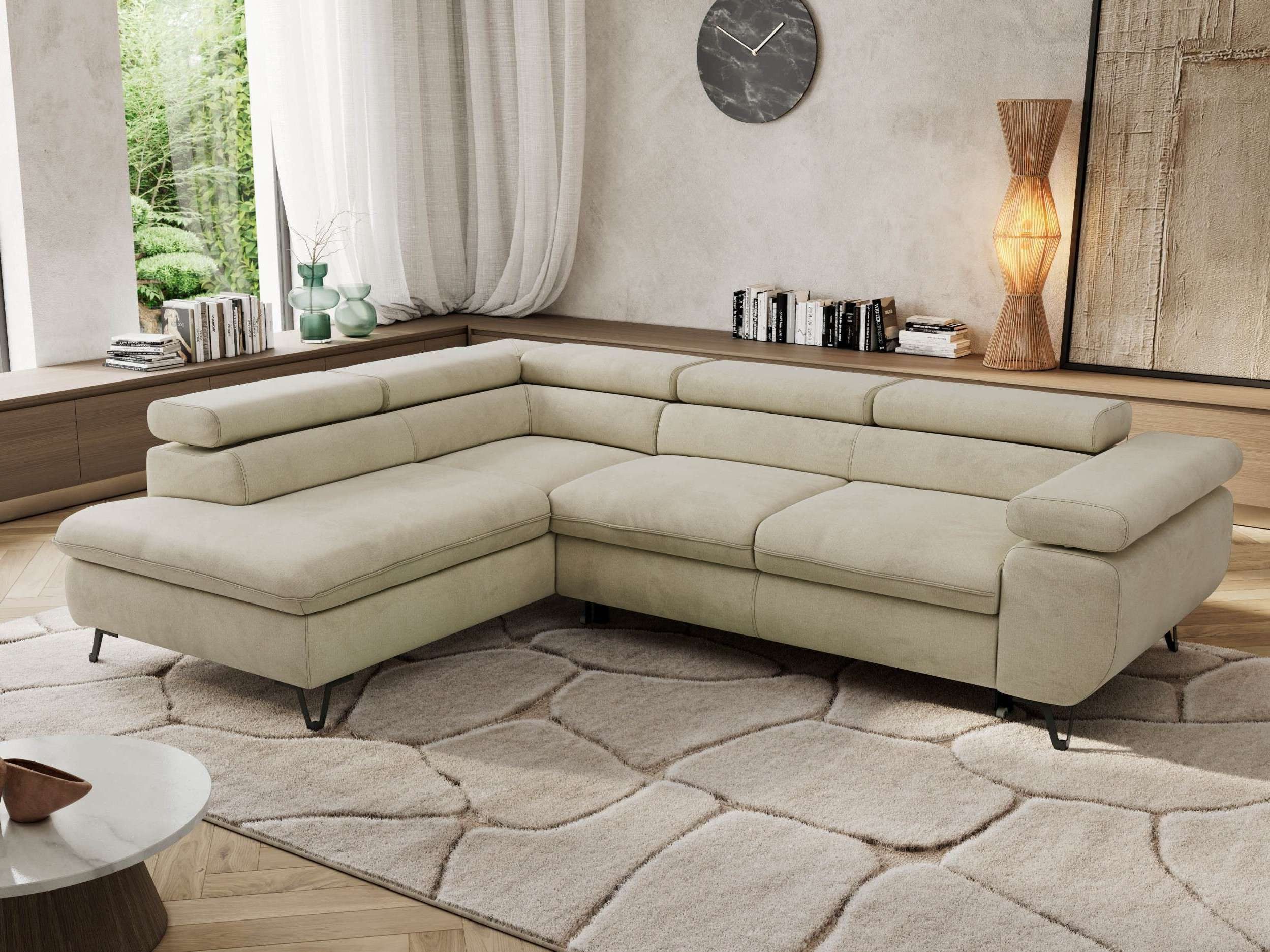 MKS MÖBEL Ecksofa PABLO L, Set, HR35-Schaum, Metallbeinen, Wellenfedern, L-form, Schlaffunktion, verstellbaren Kopfstützen, Bettkasten