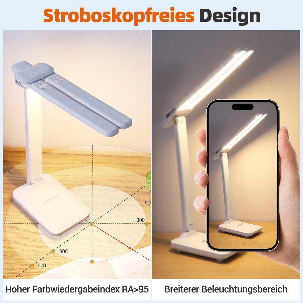 Elegear LED Schreibtischlampe 45cm Doppelkopf-Tischlampe Dimmbar, günstig online kaufen