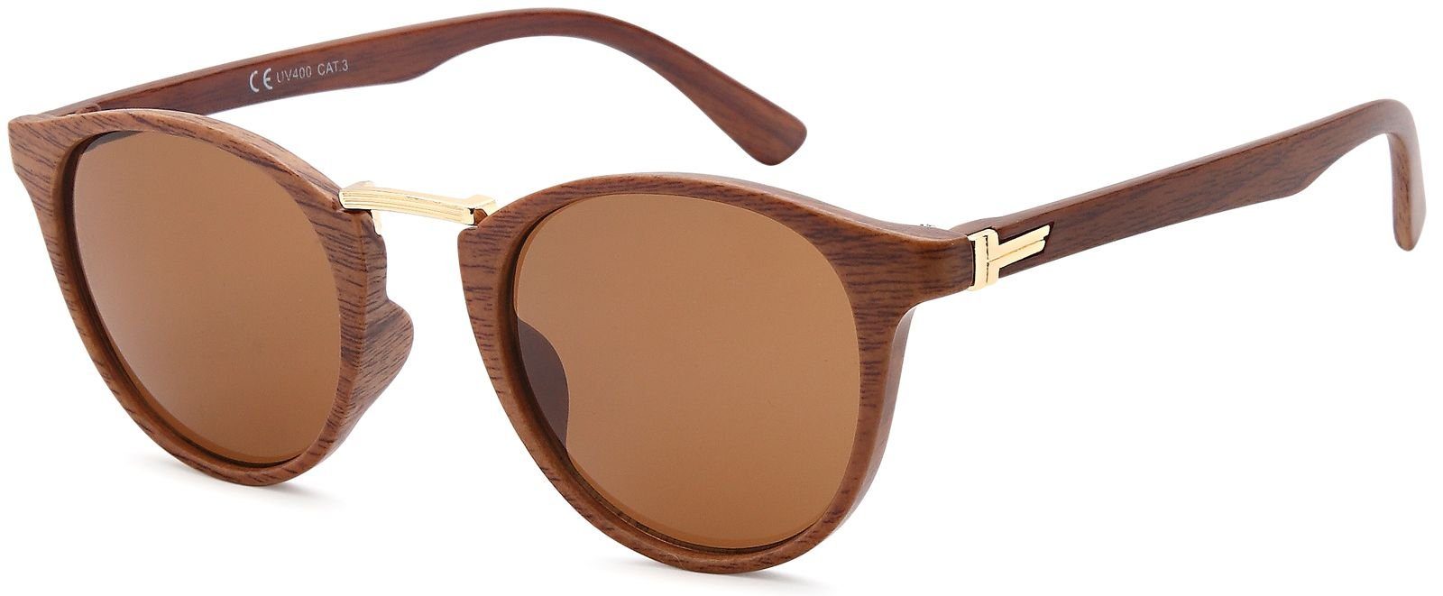 styleBREAKER Sonnenbrille (1-St) Getönt Gestell Braun-Gold / Glas Braun getönt