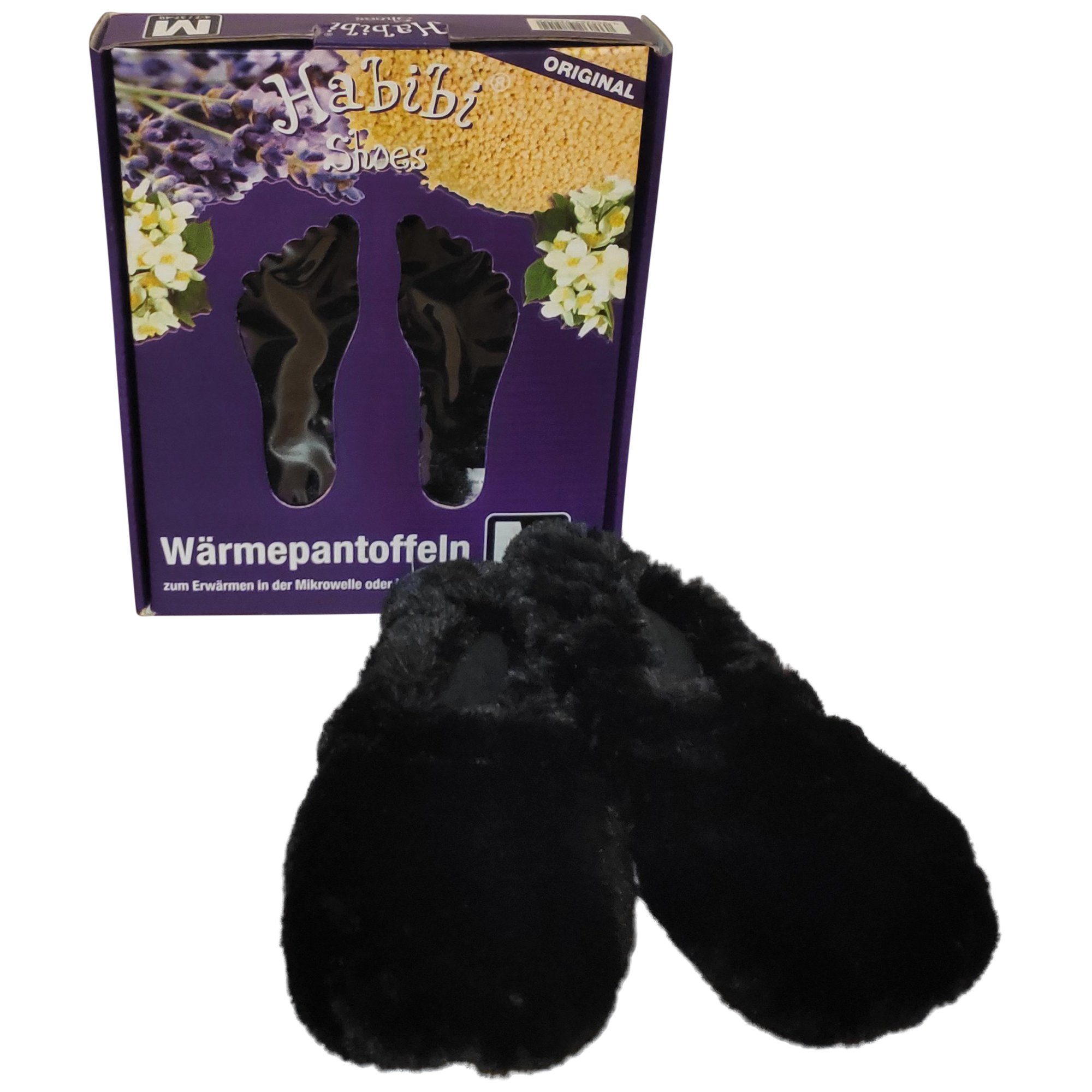 Habibi Plush Habibi Wärmeschuhe schwarz Gr M (37-40) für Mikrowelle/Ofen Hüttenschuhe (Wärmeschuhe, 1 Paar Wärmeschuhe)