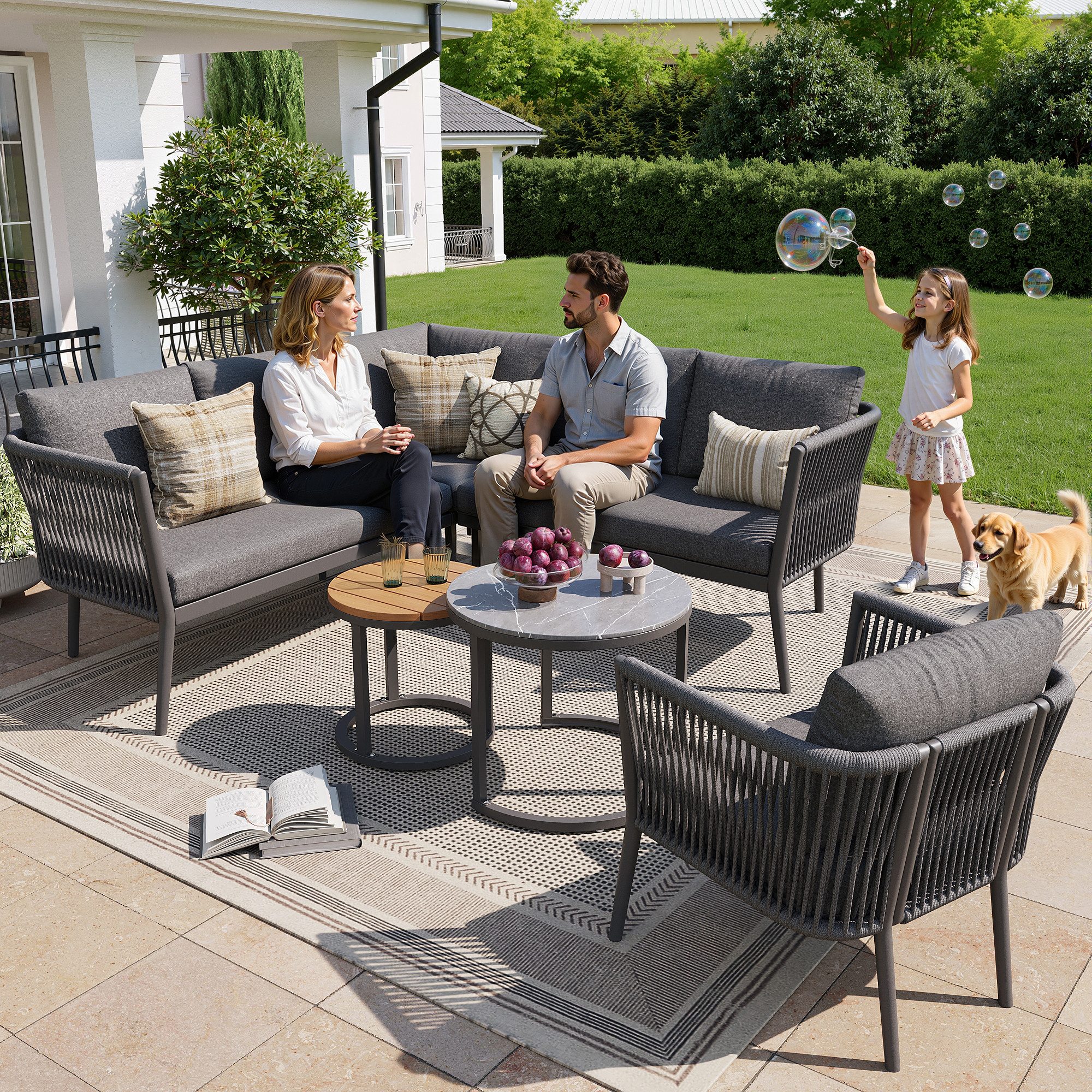 Odikalo Gartenlounge-Set Gartenmöbel-Set Gartensitzgruppe, wasserfester Sitzbank und Kissenset, (6-teiliges Sitzgruppe mit wasserfester Sitzbank und Kissenset, Modulares Ecksofa Set für Terrasse Balkon)