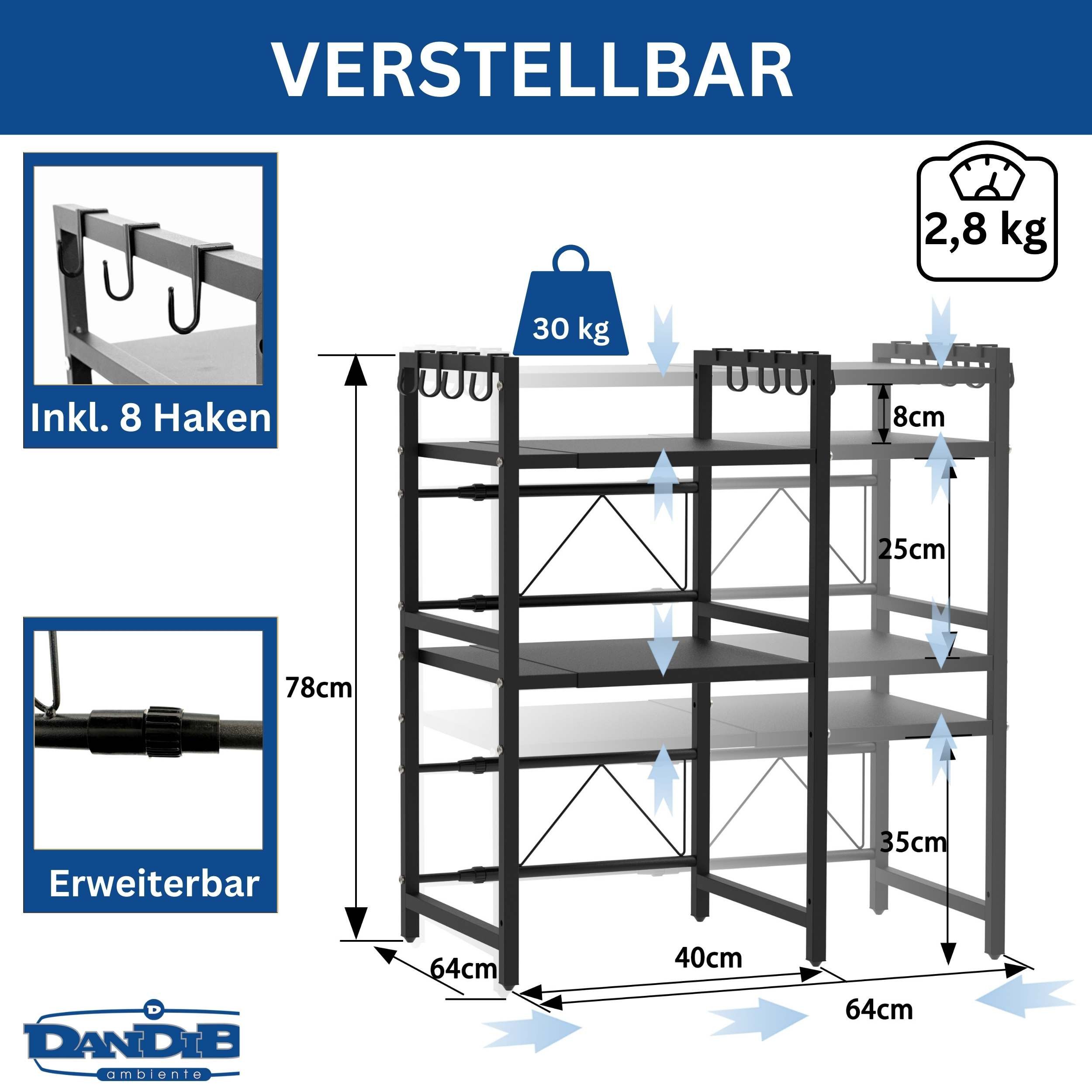 DanDiBo Küchenregal Erweiterbar für Arbeitsplatte Schwarz günstig online kaufen