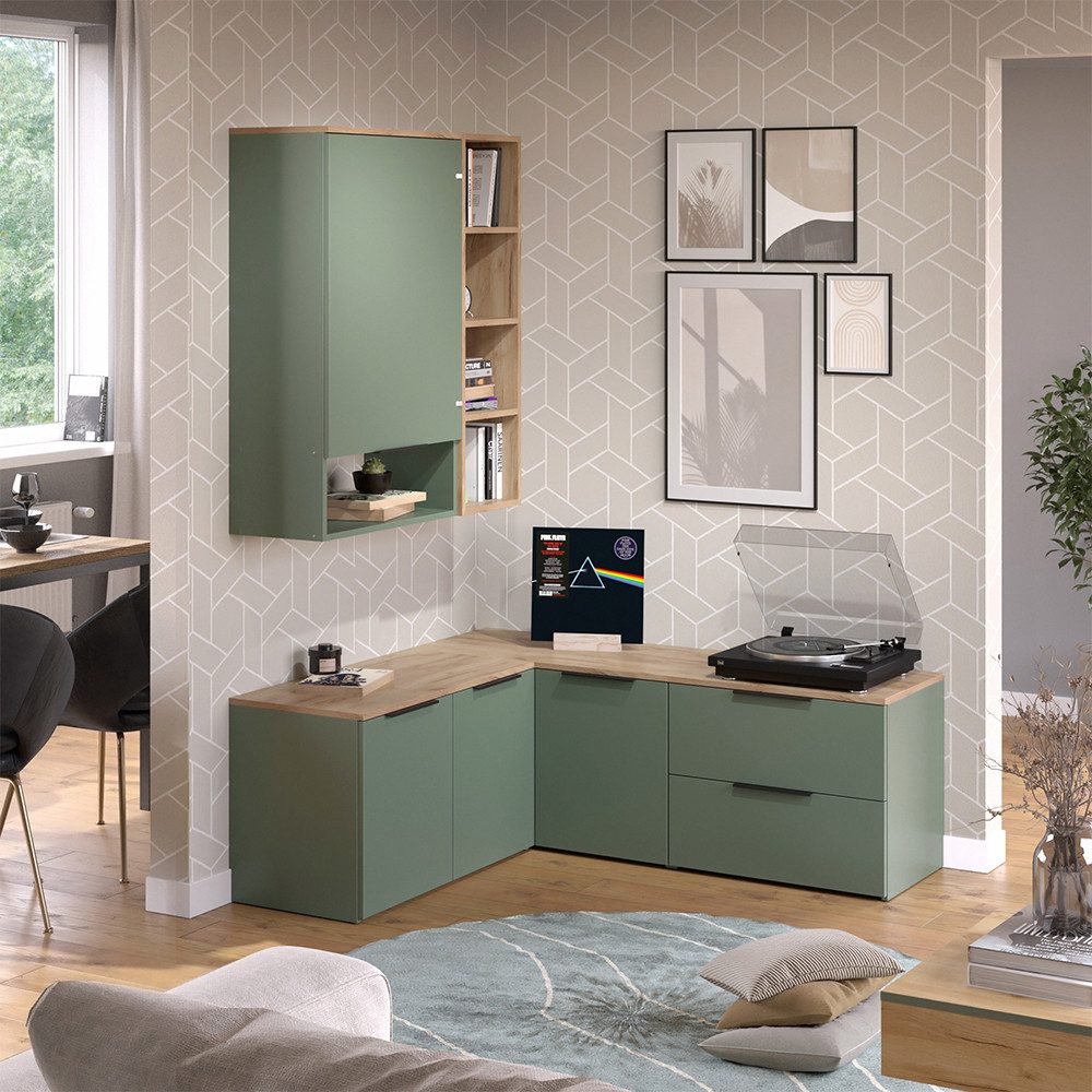 Vicco Wohnwand Wido, Grün/Sonoma, 5 Teile günstig online kaufen