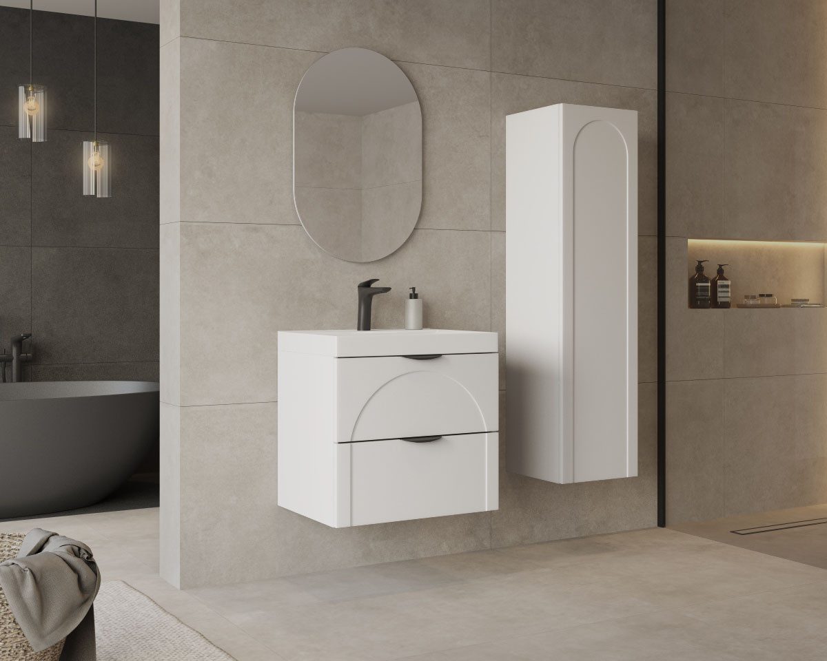 welltime Waschtisch FLOW CIRCLE mit Waschbecken, Breite 60 oder 80cm, modernes Design, Schrank mit 2 Schubladen, Soft-Close-Function, in 2 Breiten erhältlich
