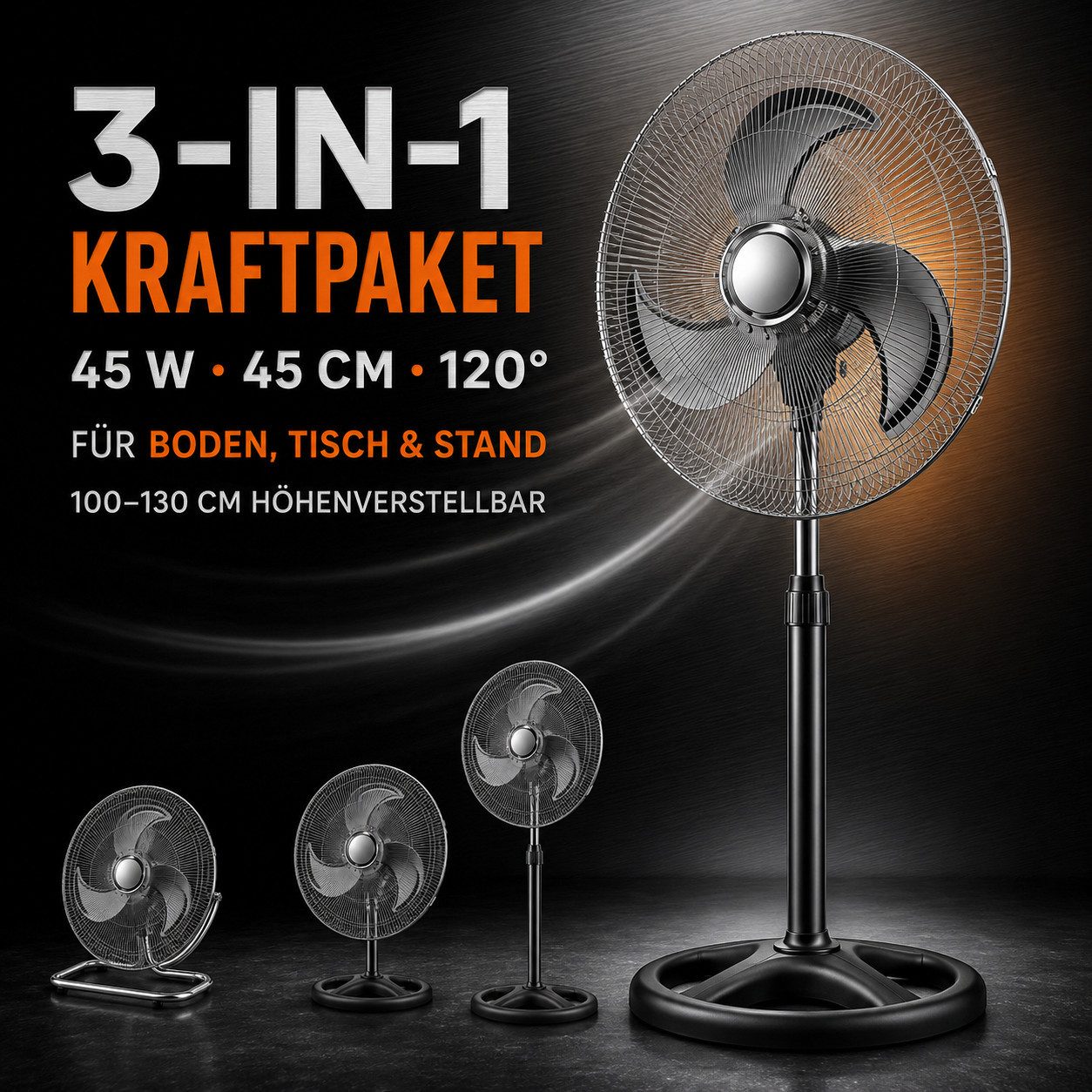 Ertex Standventilator Standventilator 130 cm Luftkühler45W Leise 45 cm Ventilator 3 in 1