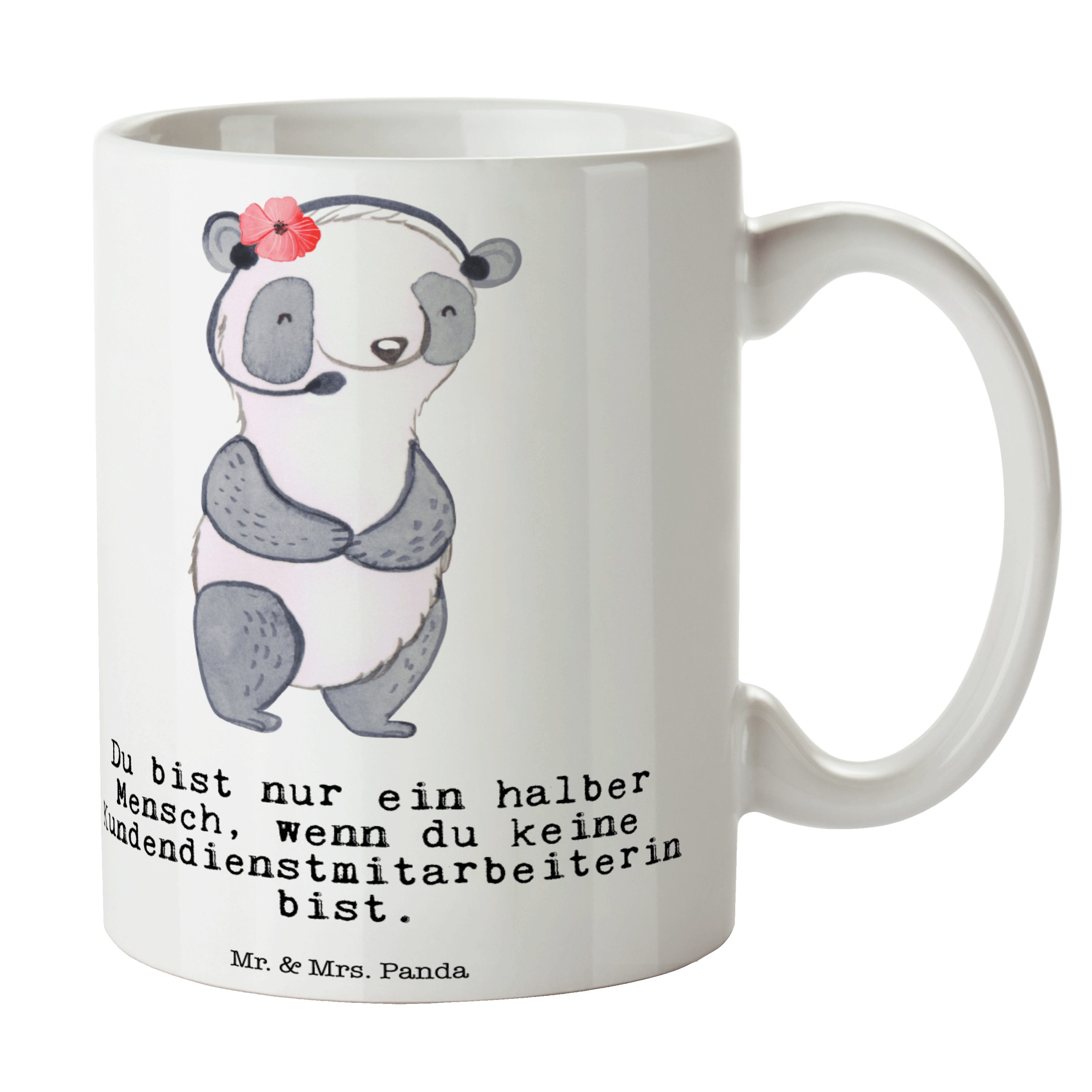 Mr. & Mrs. Panda Tasse Kundendienstmitarbeiterin mit Herz - Weiß - Geschenk, Teetasse, Keram, Keramik