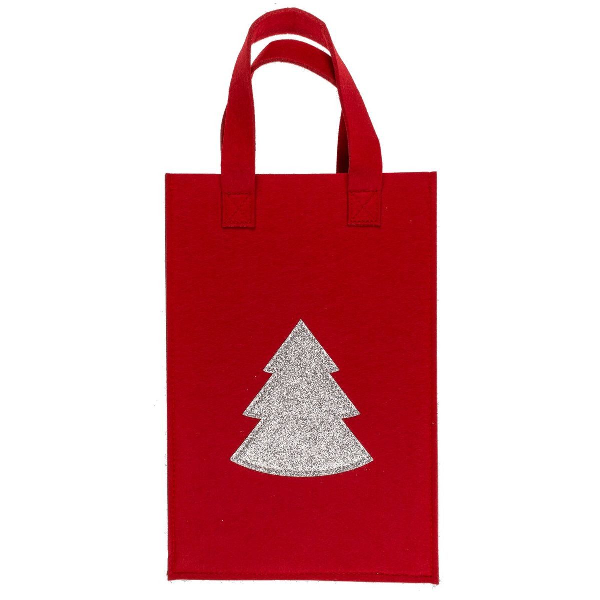 Marabellas Shop Tragetasche Rote Geschenktasche aus Filz mit Glitzermotiv Geschenktüte, mit Tragegriff