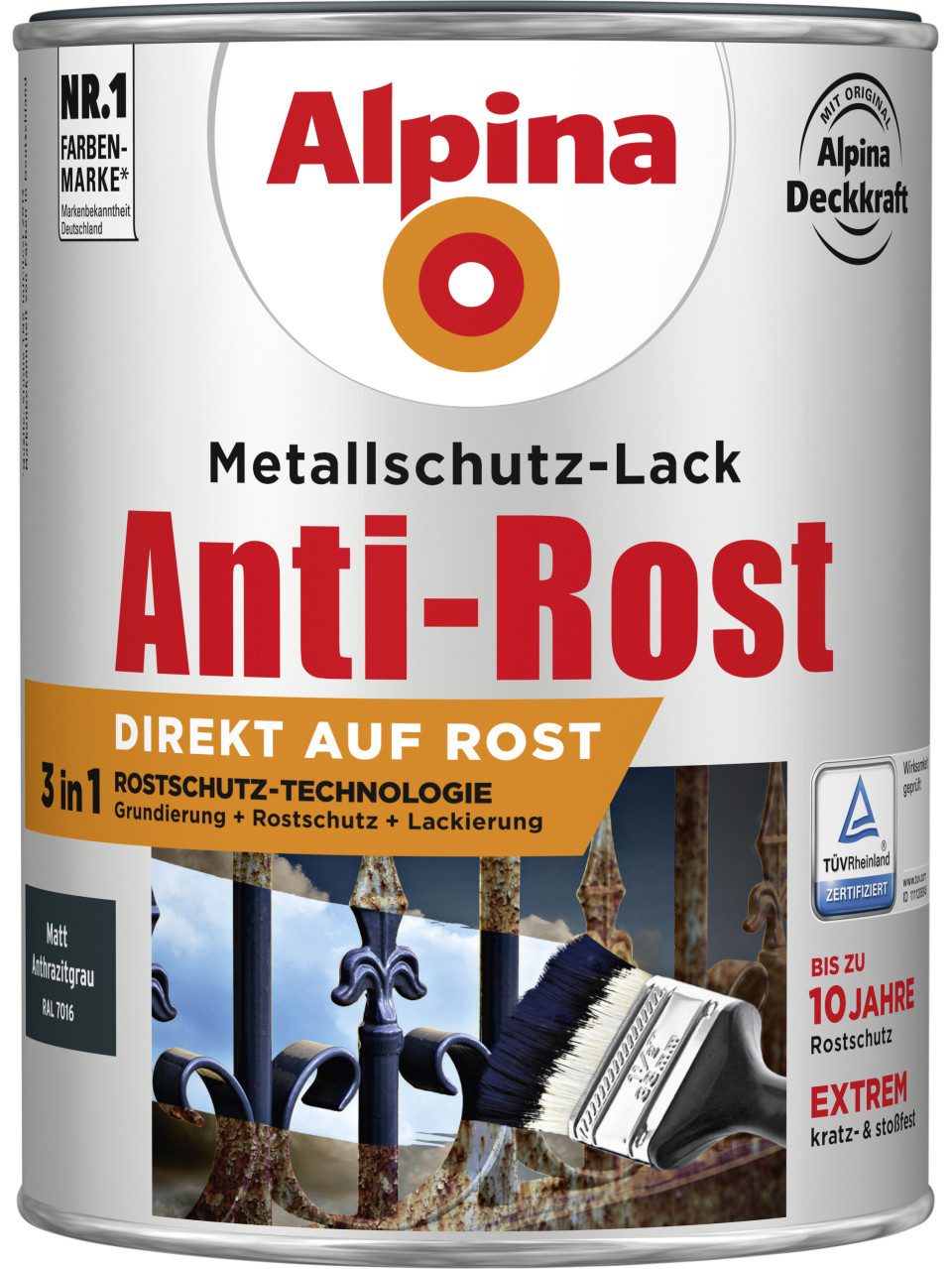 Alpina Metallschutzlack Alpina Metallschutz-Lack Anti-Rost 2,5 L anthrazit