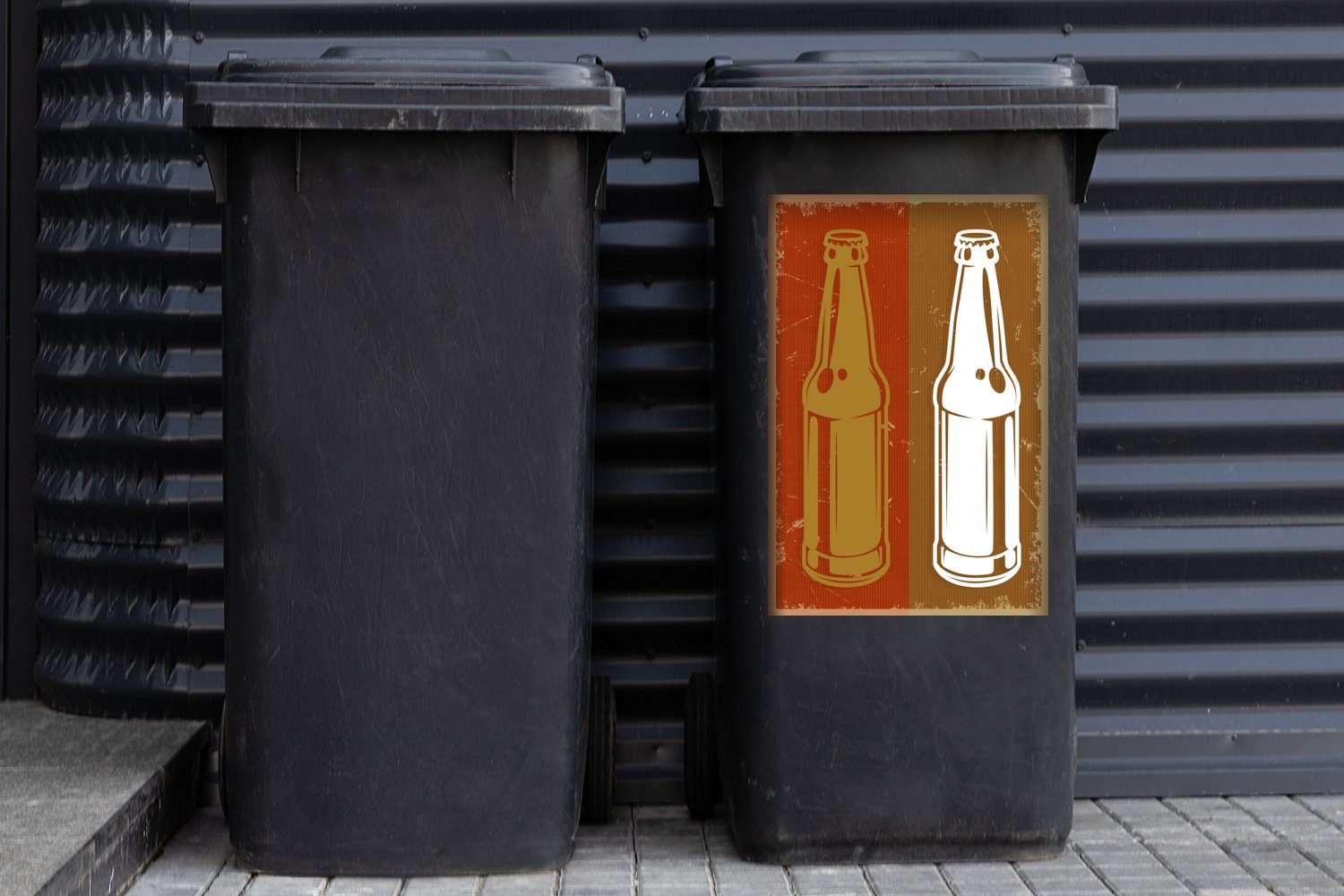 Flasche Mancave Abfalbehälter Container, Mülleimer-aufkleber, Wandsticker (1 Sticker, - - Vintage Zeichnung - MuchoWow Mülltonne, St),