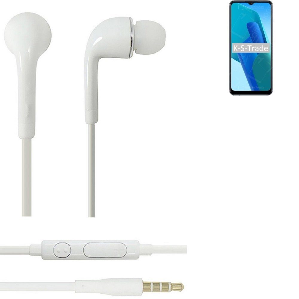K-S-Trade für Oppo A16e In-Ear-Kopfhörer (Kopfhörer Headset mit Mikrofon u Lautstärkeregler weiß 3,5mm)