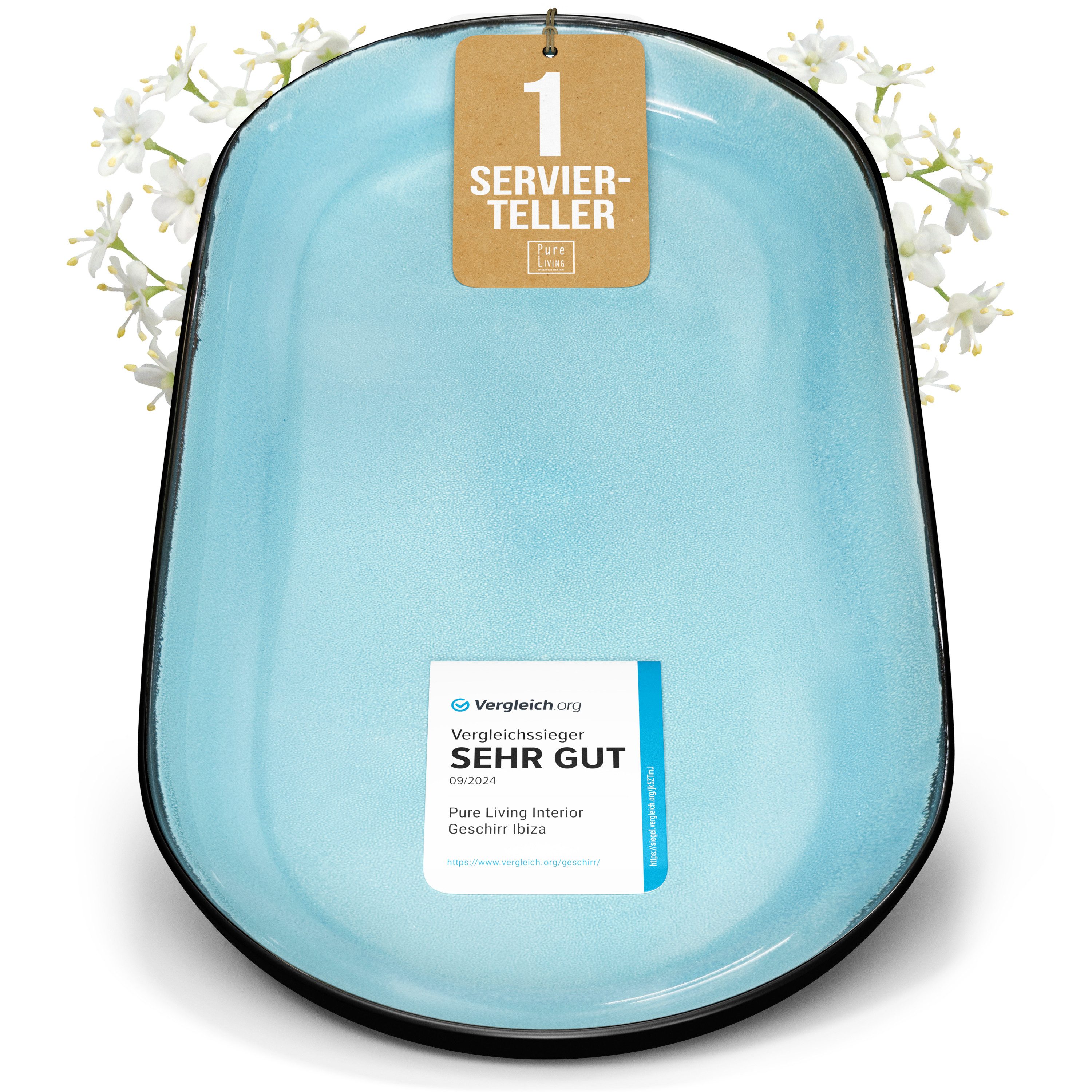 PURE LIVING INTERIOR DESIGN Geschirr-Set Servierplatte »Ibiza«, oval, Steingut, Aquamarin (1-tlg), 1 Personen, Steingut