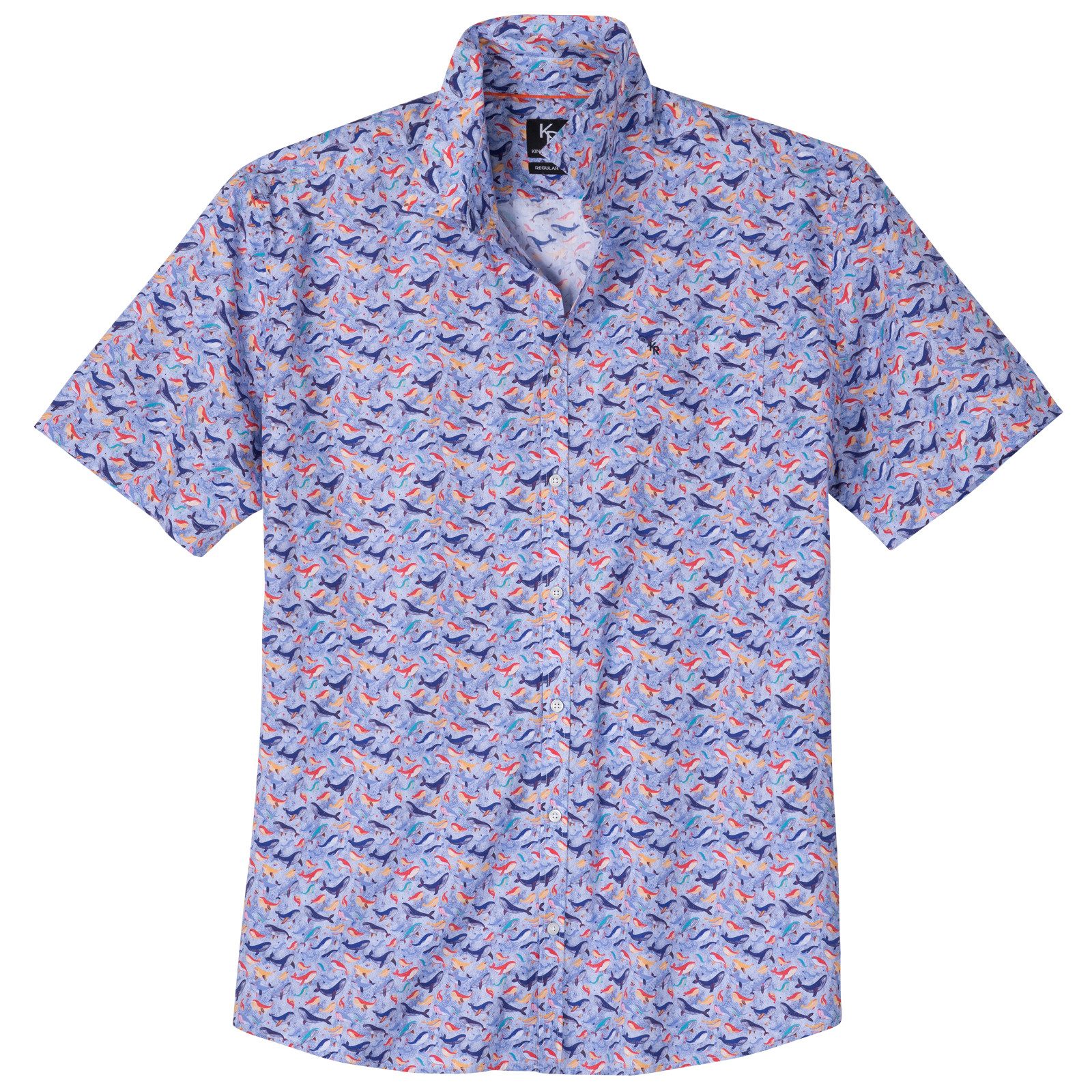 Kings Road Kurzarmhemd King`s Road XXL Kurzarmhemd blau-gelb-rot Walprint