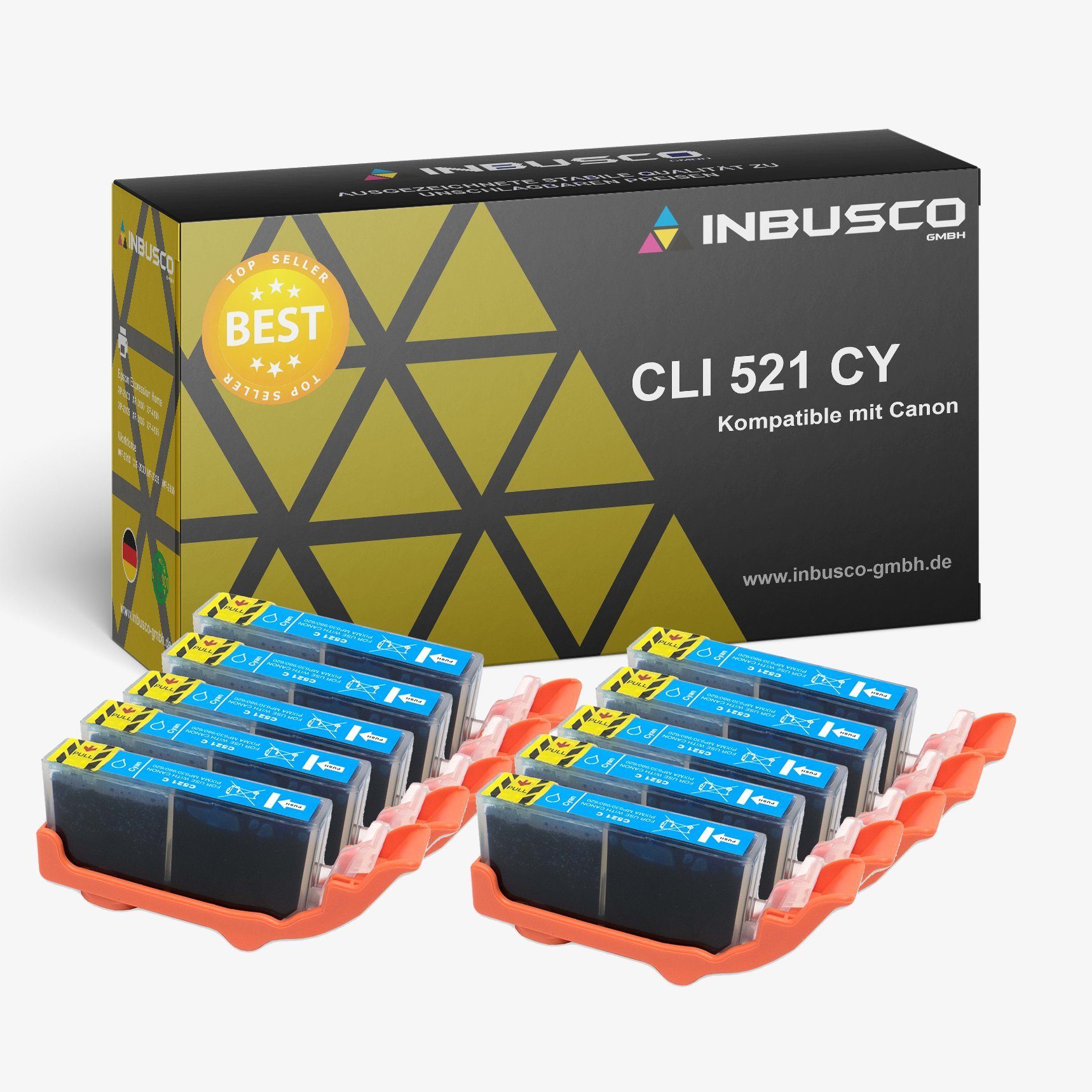 Inbusco 10x Tintenpatrone ... CLI Canon kompatibel Druckerpatronen Cyan 521