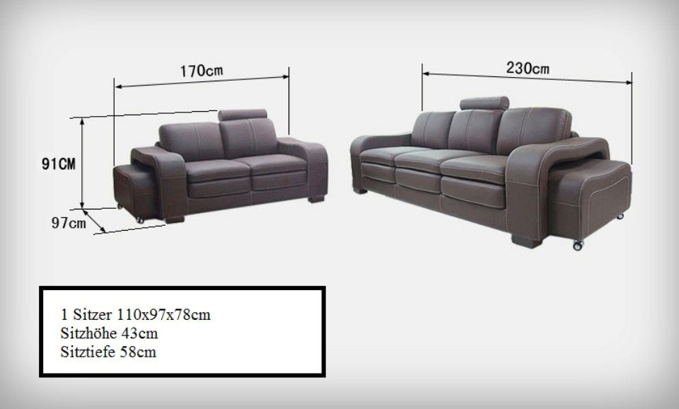 JVmoebel Sofa Ledersofa Couch Wohnlandschaft Garnitur Design Modern 3+2+1 Sitzer, Made in Europe