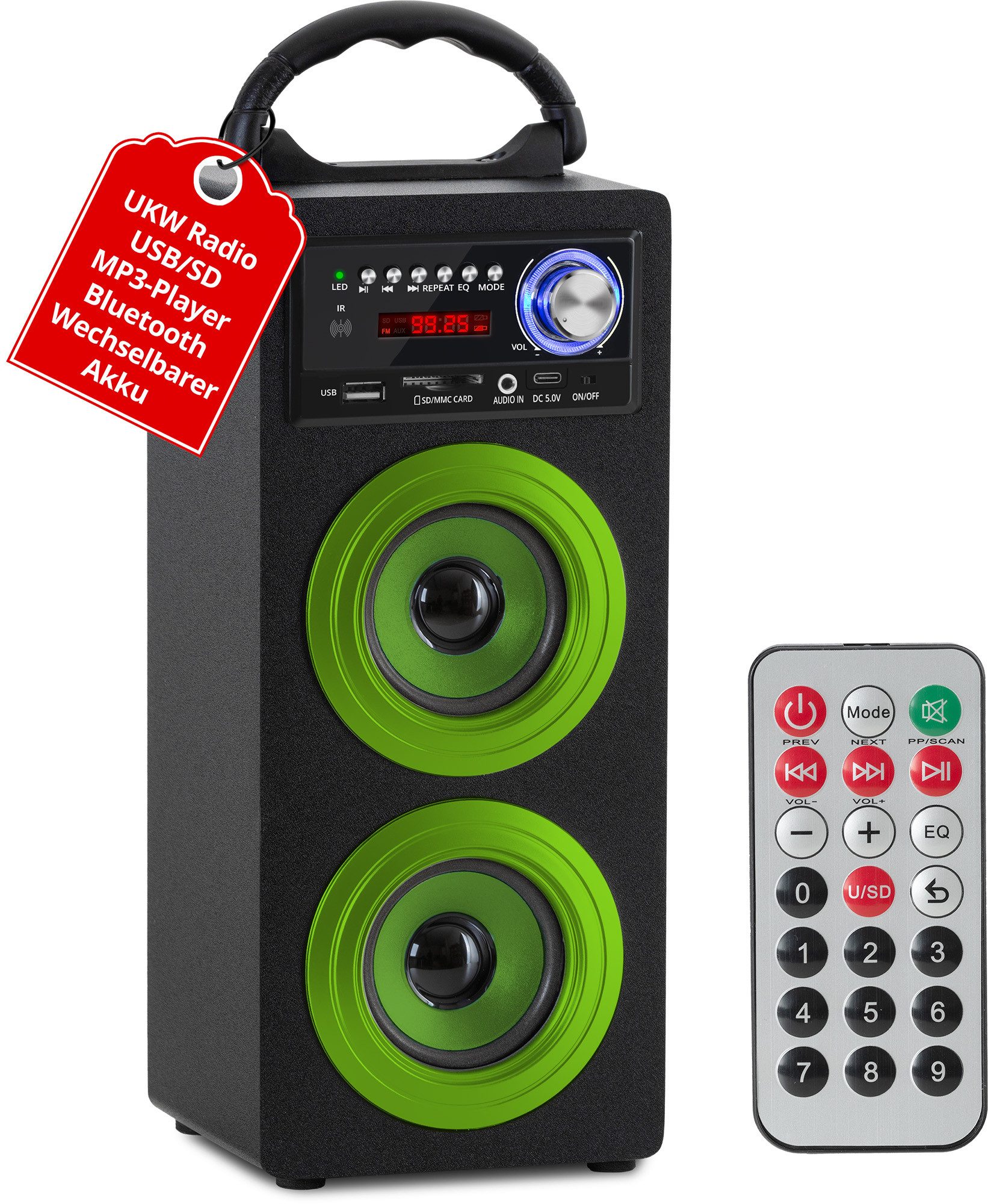 McGrey Tragbarer Speaker für vielseitigen Einsatz inklusive Fernbedienung - Bluetooth-Lautsprecher (6 W, FM-Radio mit 30 speicherbaren Senderplätzen integriert)