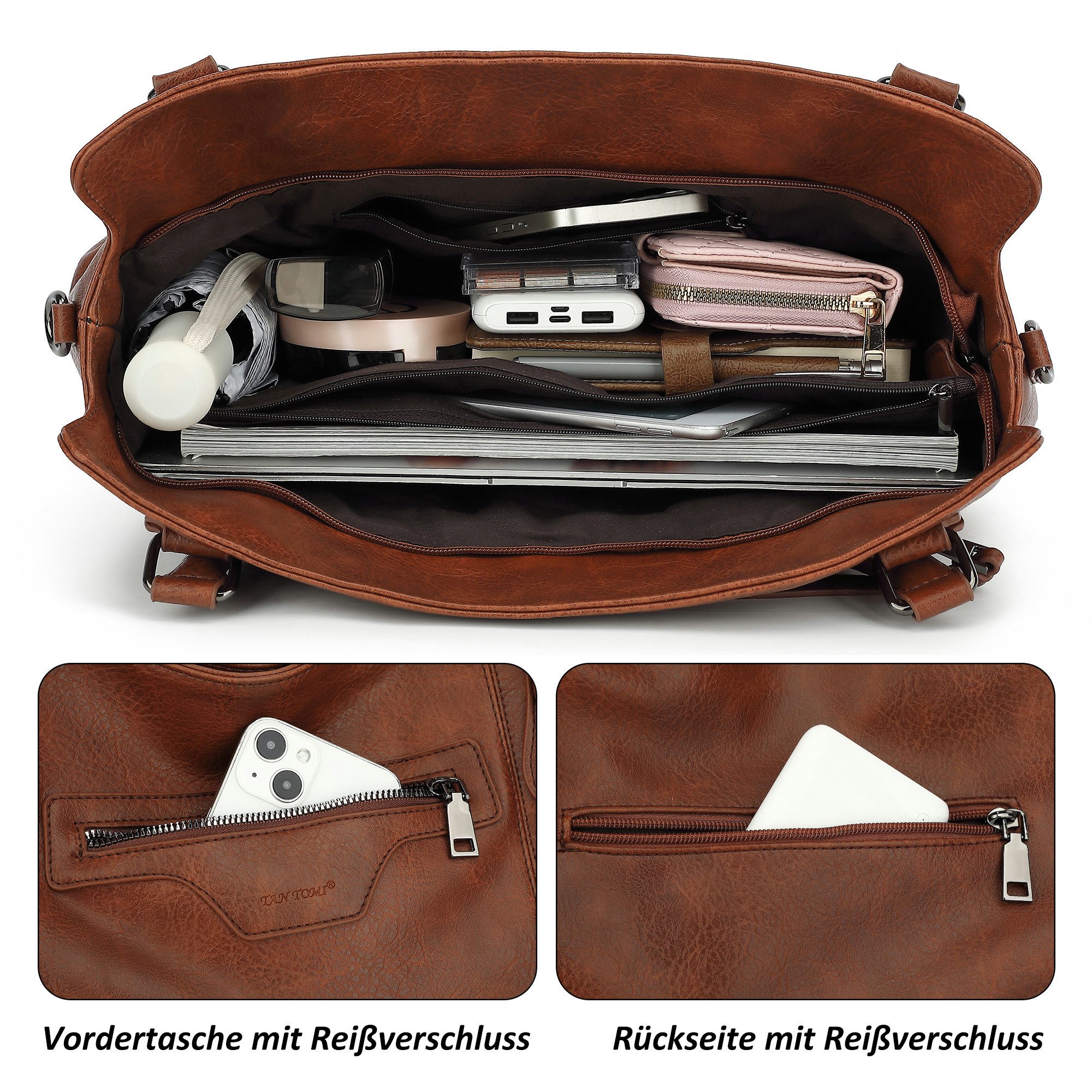 TAN.TOMI Handtasche Damen Schultertasche - Set Shopper Umhängetasche Henkeltasche, Mit abnehmbarem Schultergurt für Einkauf Reise Büro Schule – Bild 5 von 5