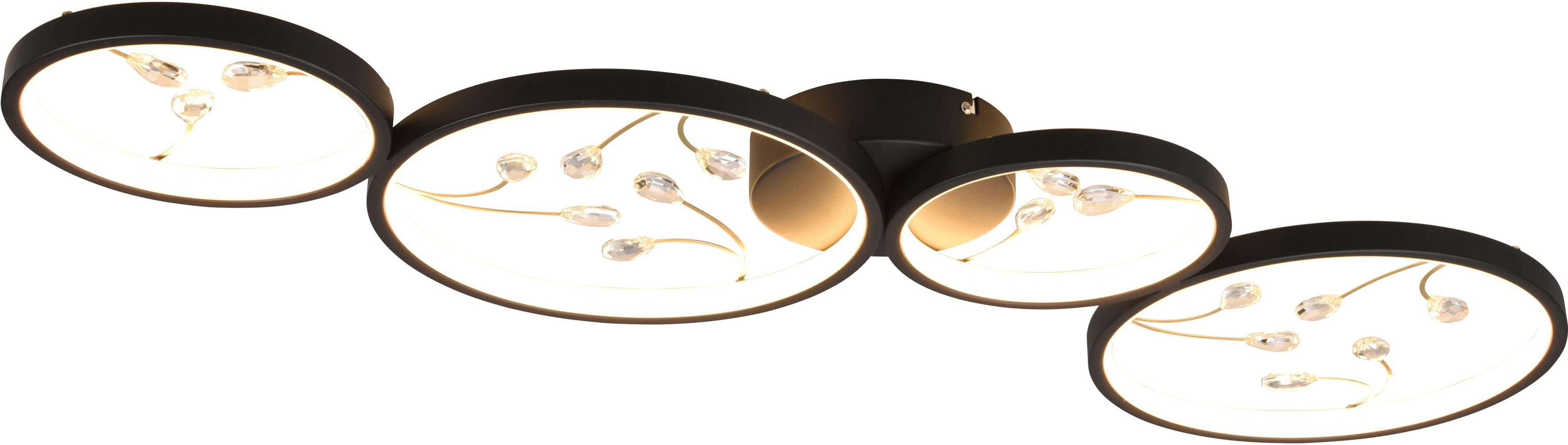 TRIO Leuchten LED Deckenleuchte Groovy, Dimmfunktion, mehrere Helligkeitsstufen, LED fest integriert, Warmweiß, Deckenlampe 3000K mit Glas-Deko, 3 Dimmstufen, LED 37W 4600 Lumen