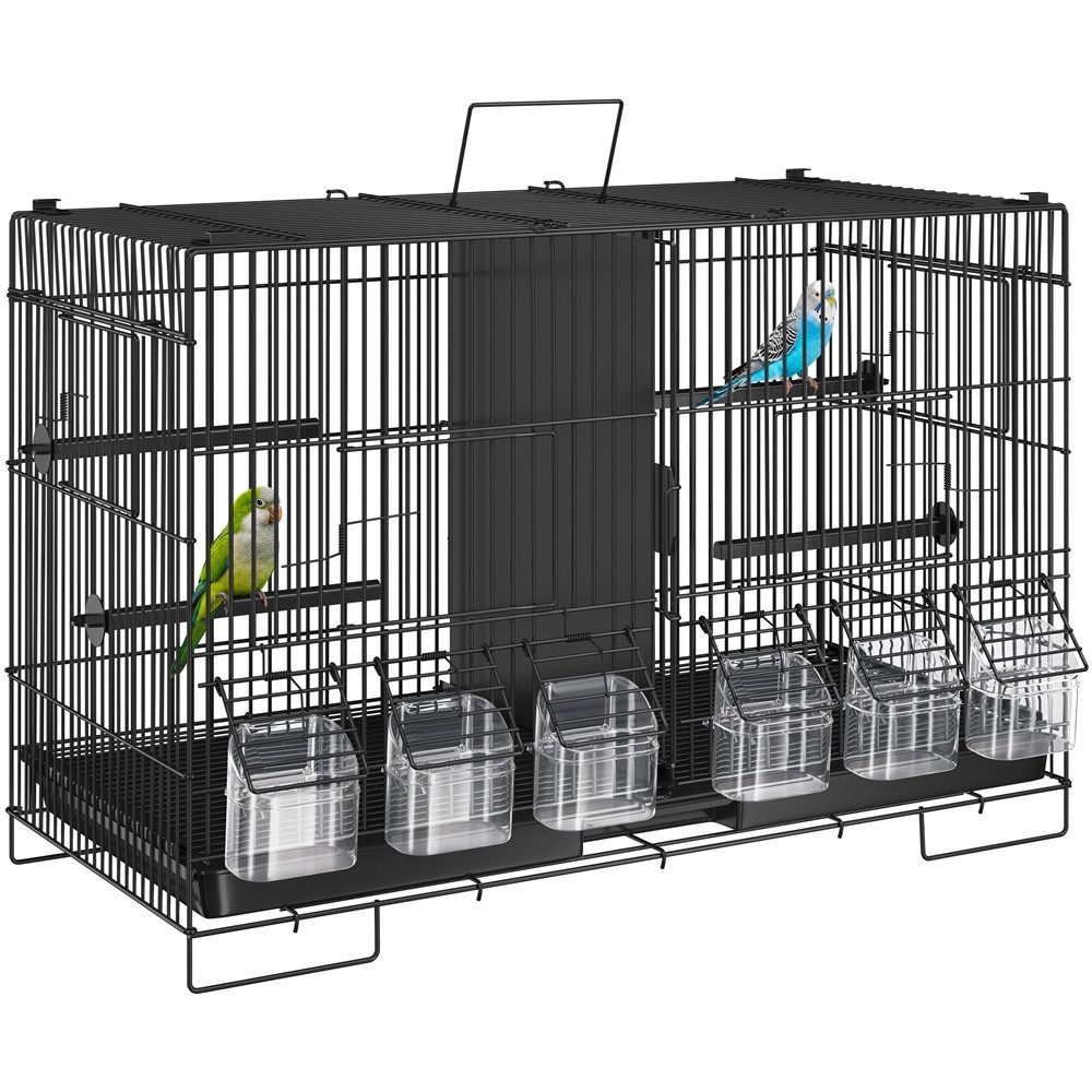Yaheetech Vogelkäfig mit abnehmbarer Trennwand & 6 Futterklappen, 60 × 26 × 40 cm, Herausnehmbare Schale, 4 Sitzstangen, Gitterabstand 1 cm